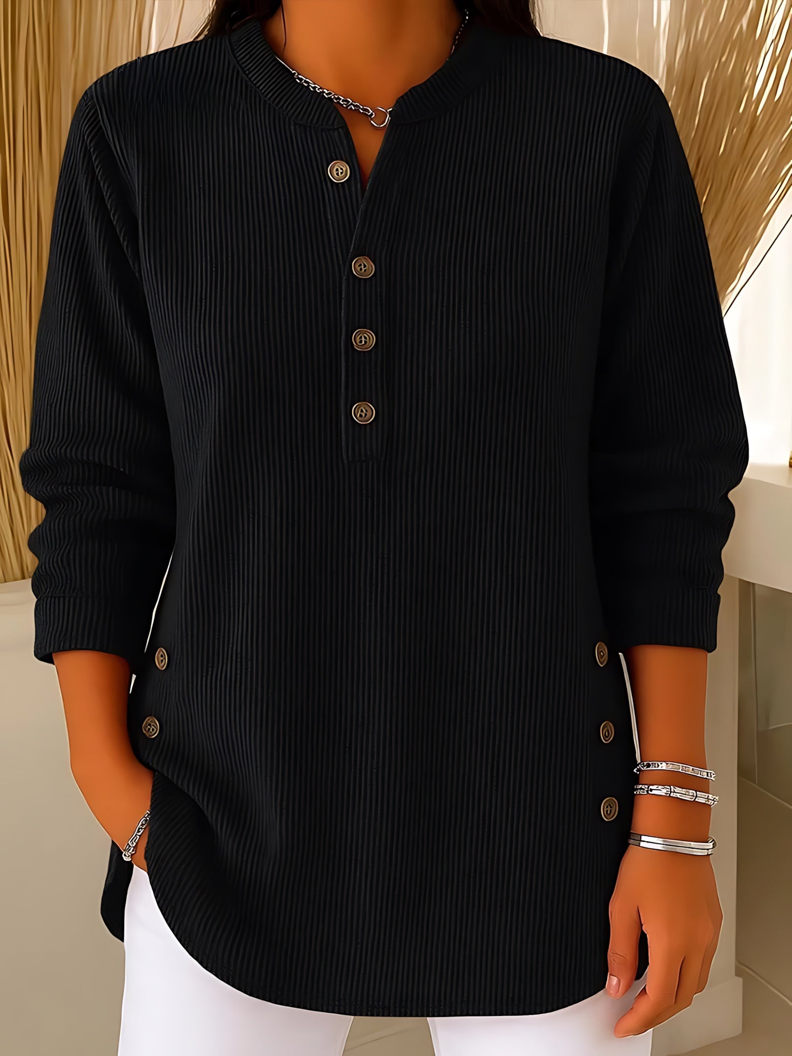 Eva – Button Front Henley Knit Top