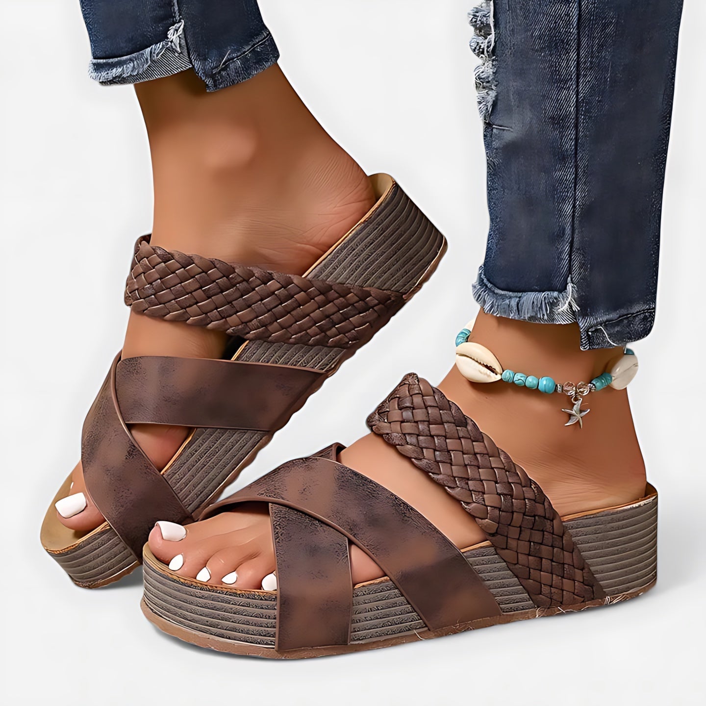 Eva – Cork Crisscross Slide Sandals