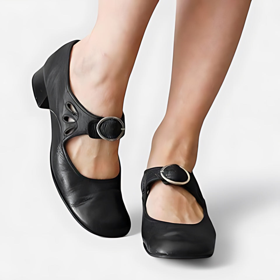 Eva – Leather Round Toe Mary Jane Flats