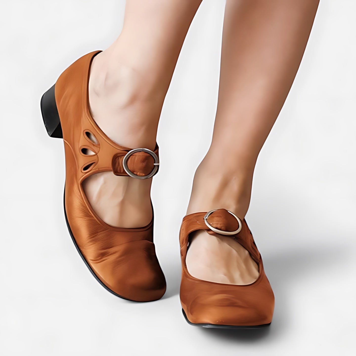 Eva – Leather Round Toe Mary Jane Flats