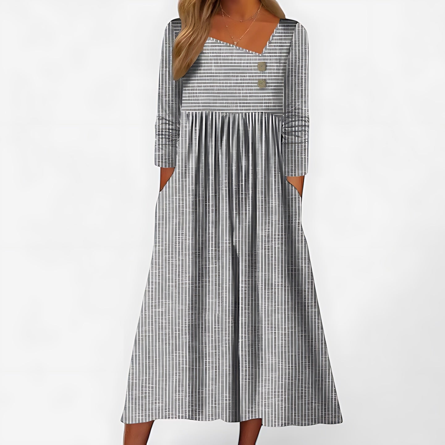 Eva – Long Sleeve Empire Waist Midi Dress