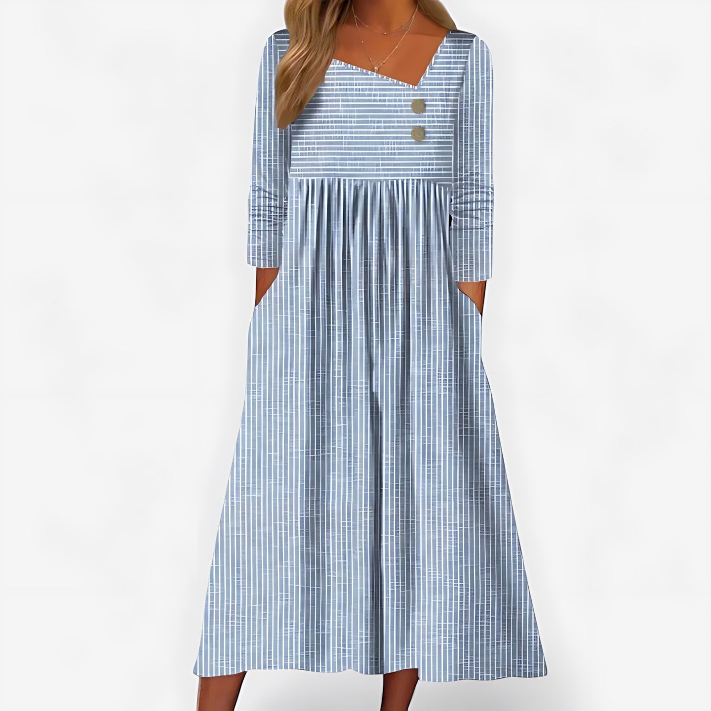 Eva – Long Sleeve Empire Waist Midi Dress