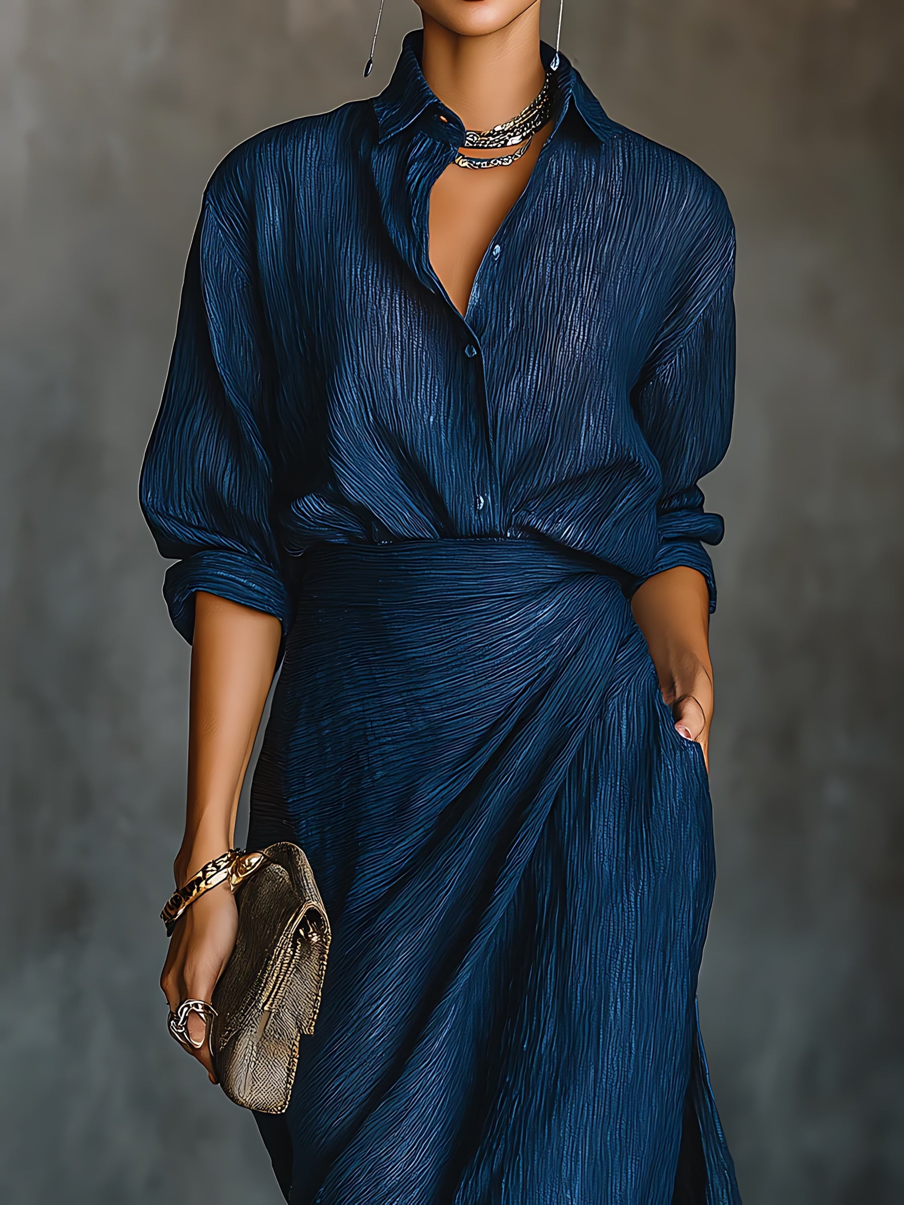 Eva – Long Sleeve Shirt and Wrap Maxi Skirt Set