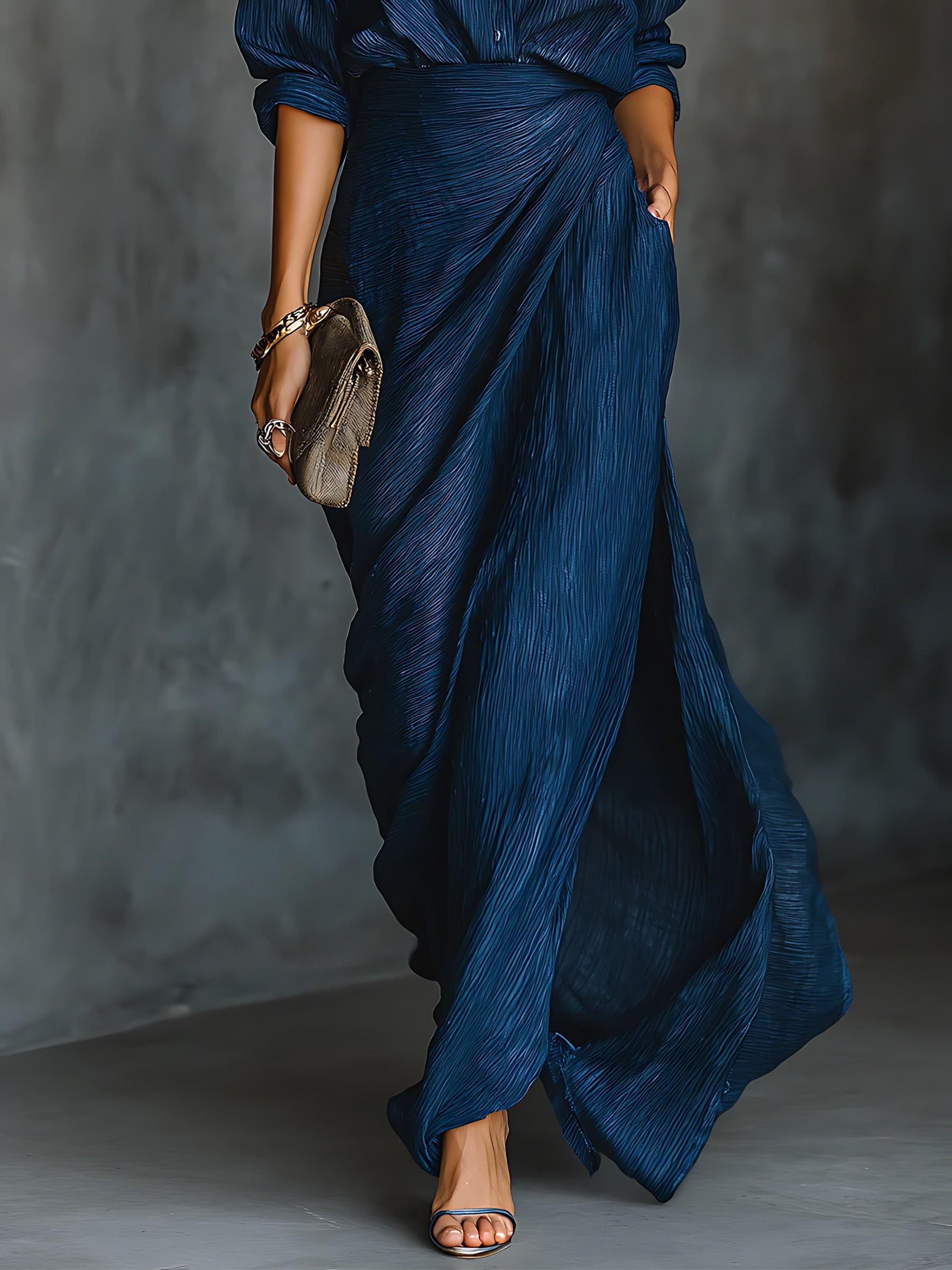 Eva – Long Sleeve Shirt and Wrap Maxi Skirt Set
