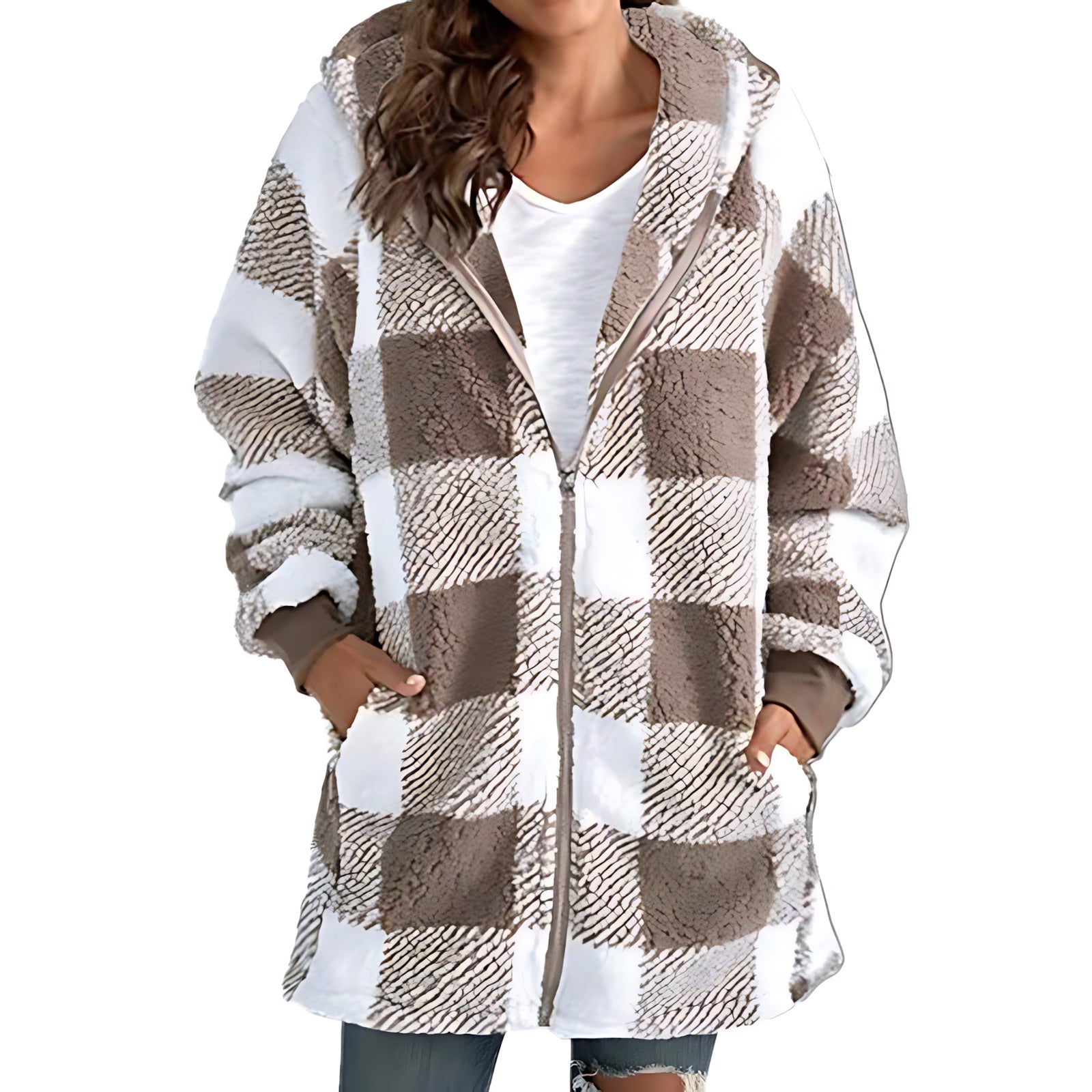 Evangeline – Buffalo Plaid Sherpa Zip Up Jacket