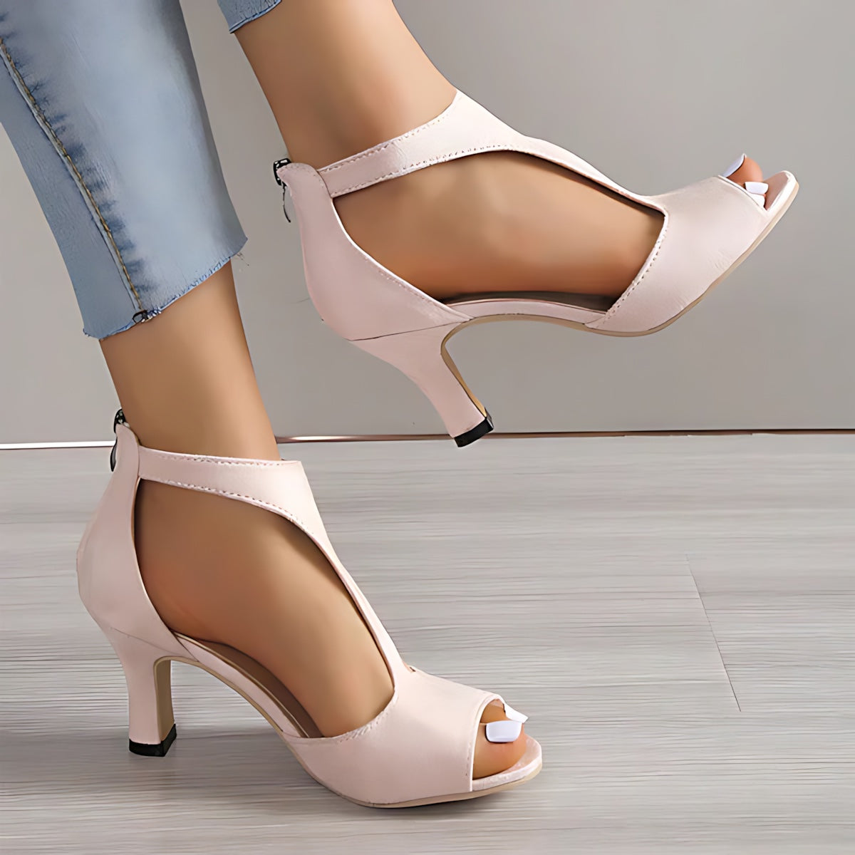 Evangeline – Peep Toe Low Block Heel Sandals