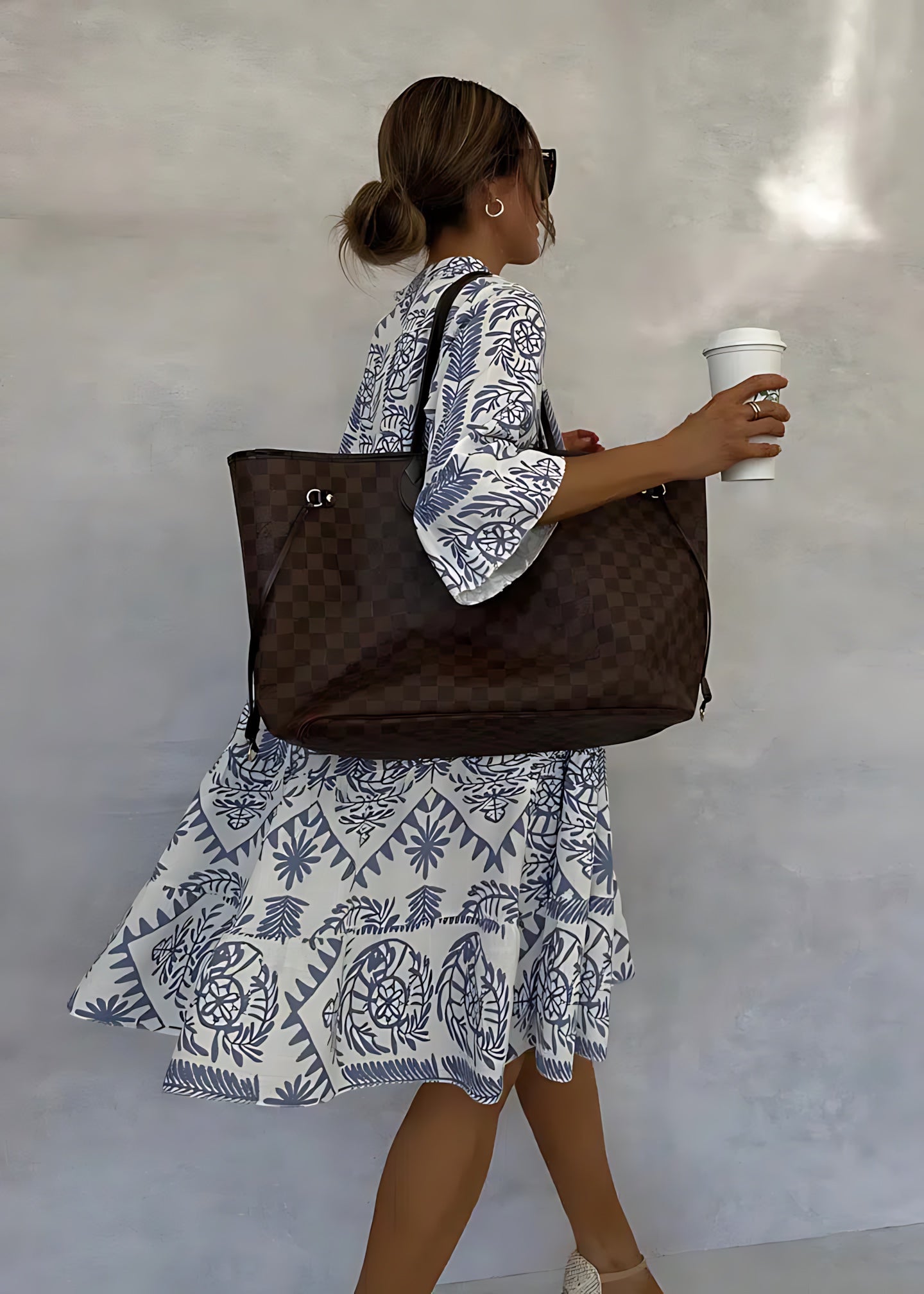 Evelyn – Boho Print V Neck Swing Midi Dress