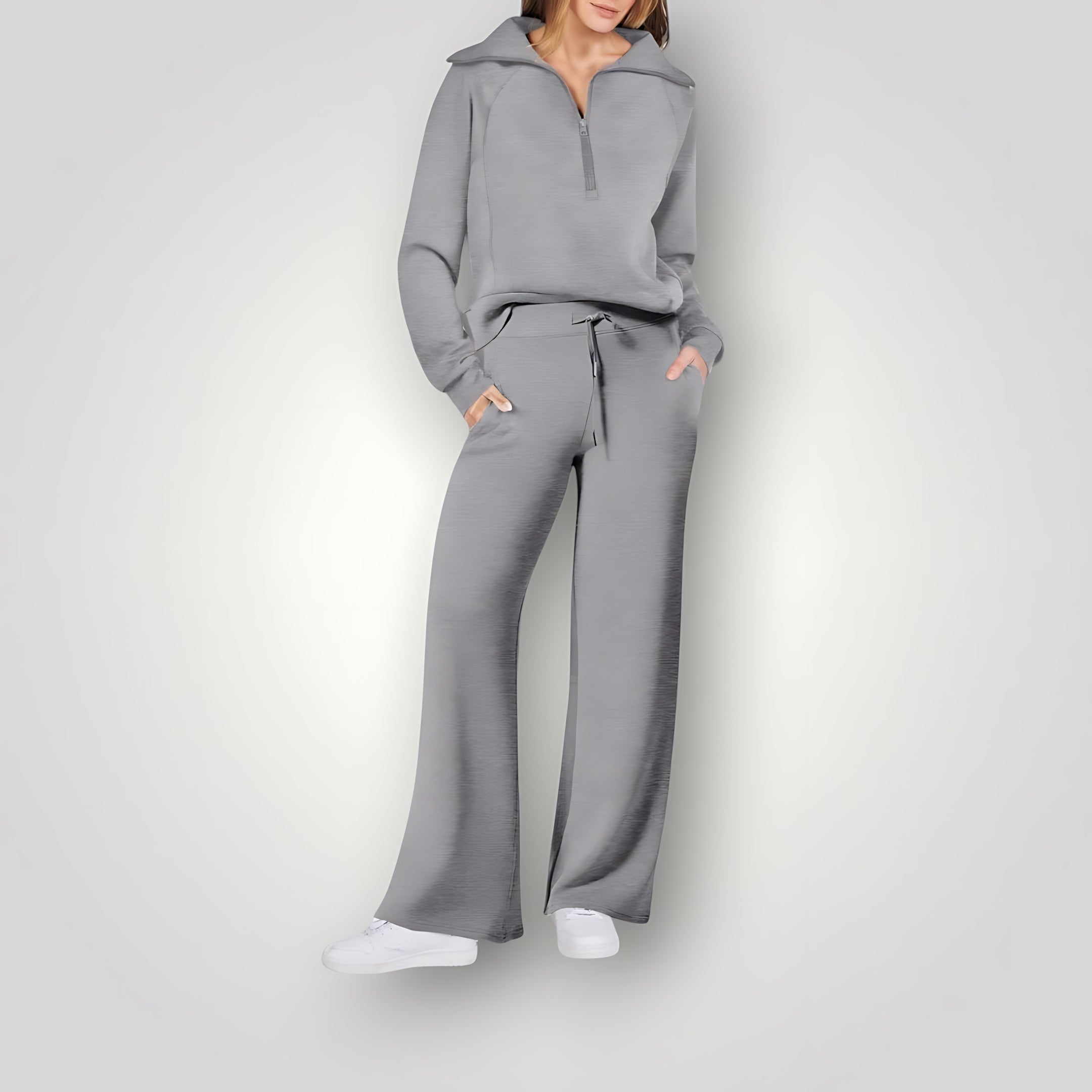 Evelyn – Half Zip Sweatshirt And Wide Leg Pants Lounge Set