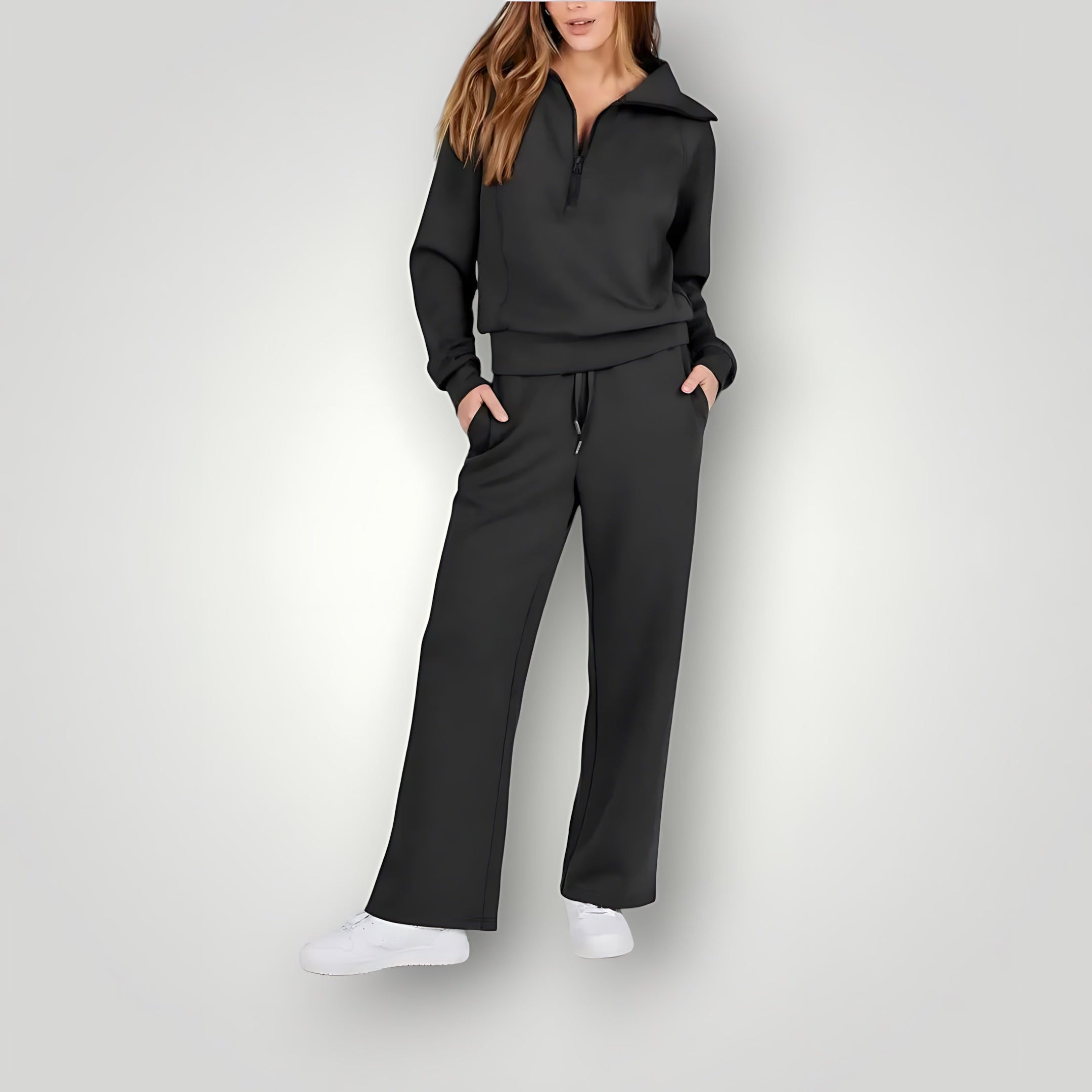Evelyn – Half Zip Sweatshirt And Wide Leg Pants Lounge Set