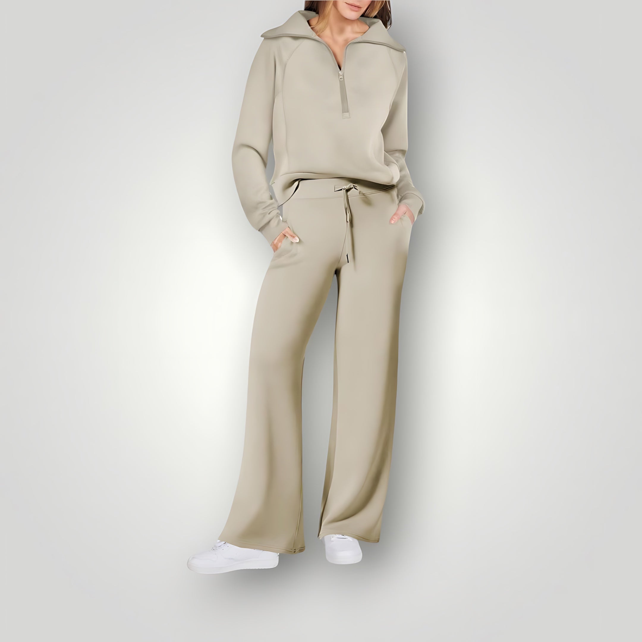 Evelyn – Half Zip Sweatshirt And Wide Leg Pants Lounge Set
