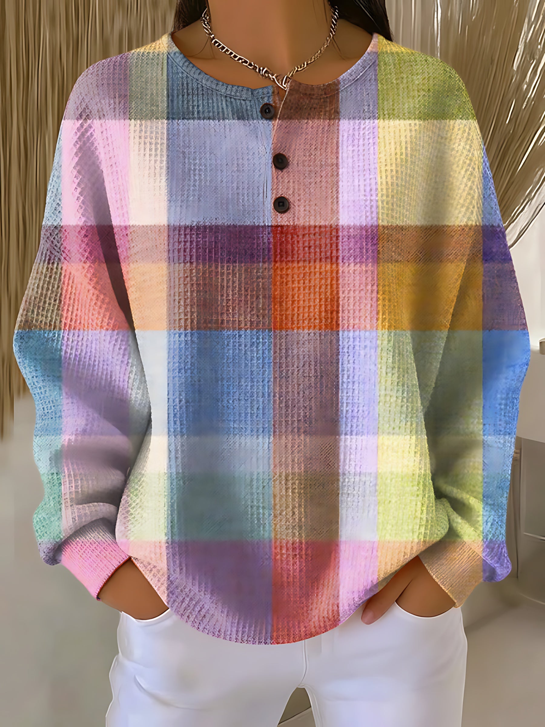 Evelyn – Plaid Print Long Sleeve Top