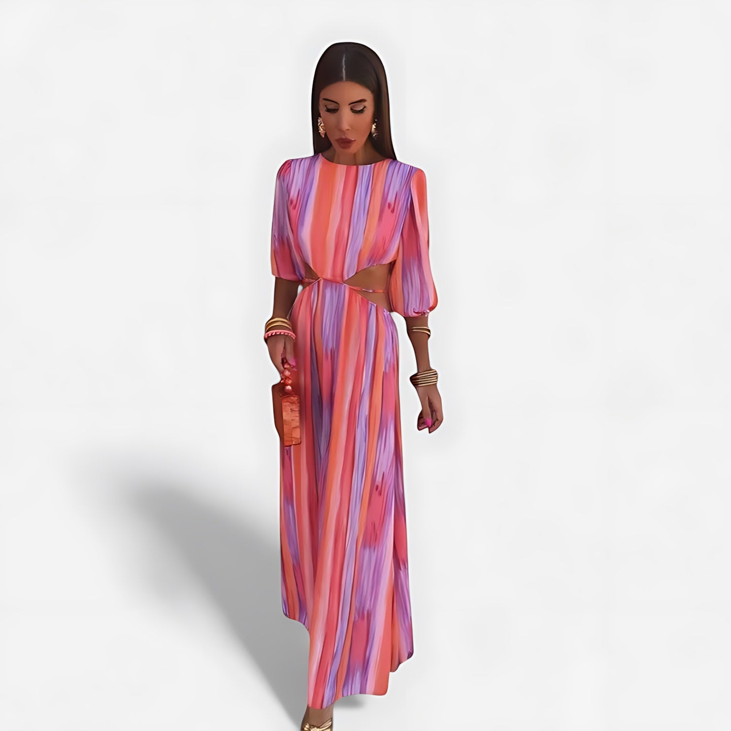 Evelyn – Striped Round Neck Long Sleeve Maxi Dress
