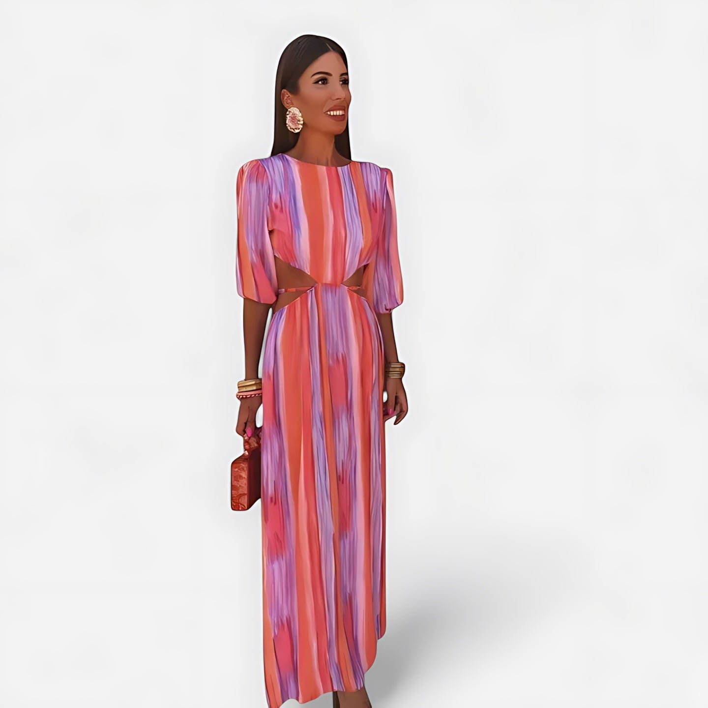 Evelyn – Striped Round Neck Long Sleeve Maxi Dress