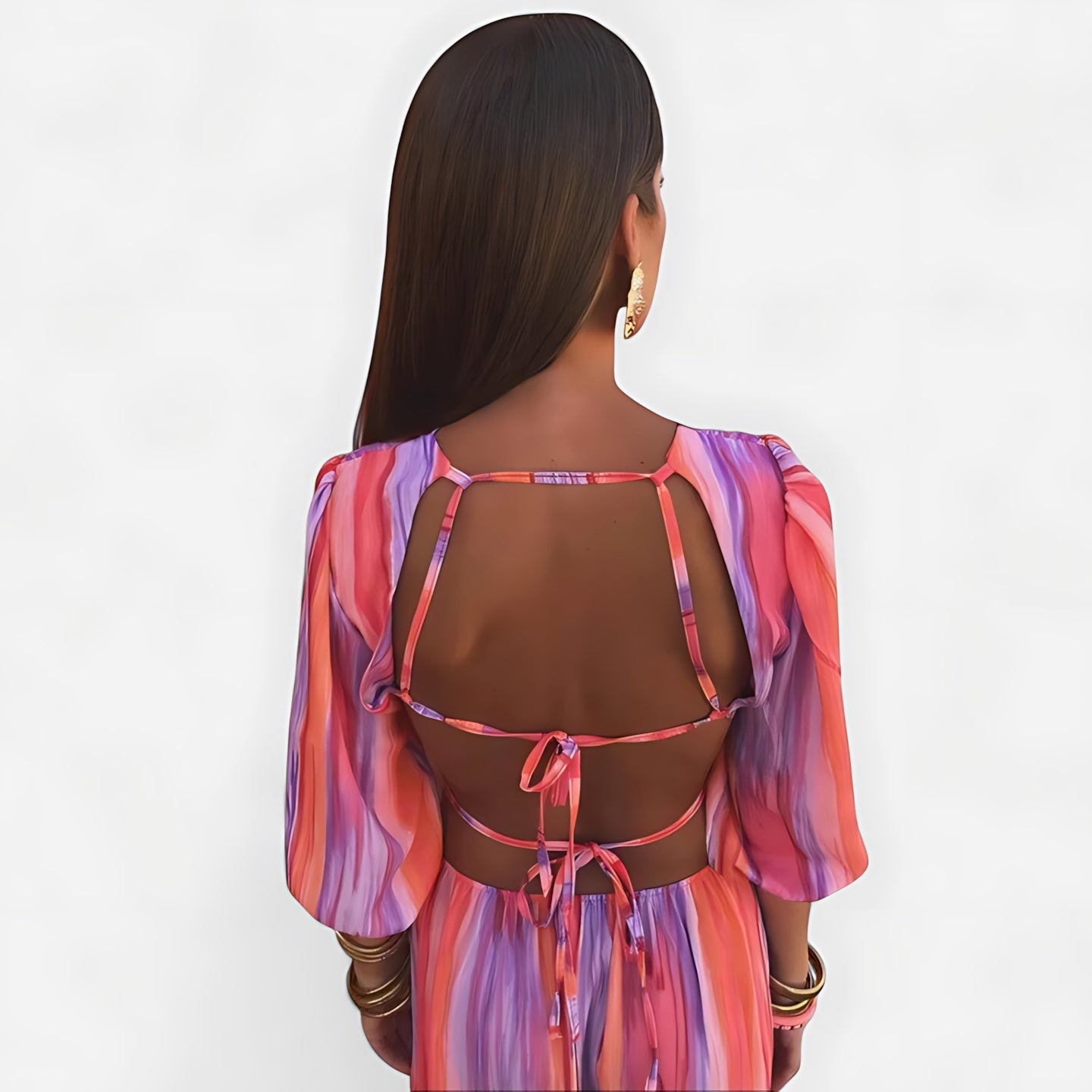 Evelyn – Striped Round Neck Long Sleeve Maxi Dress