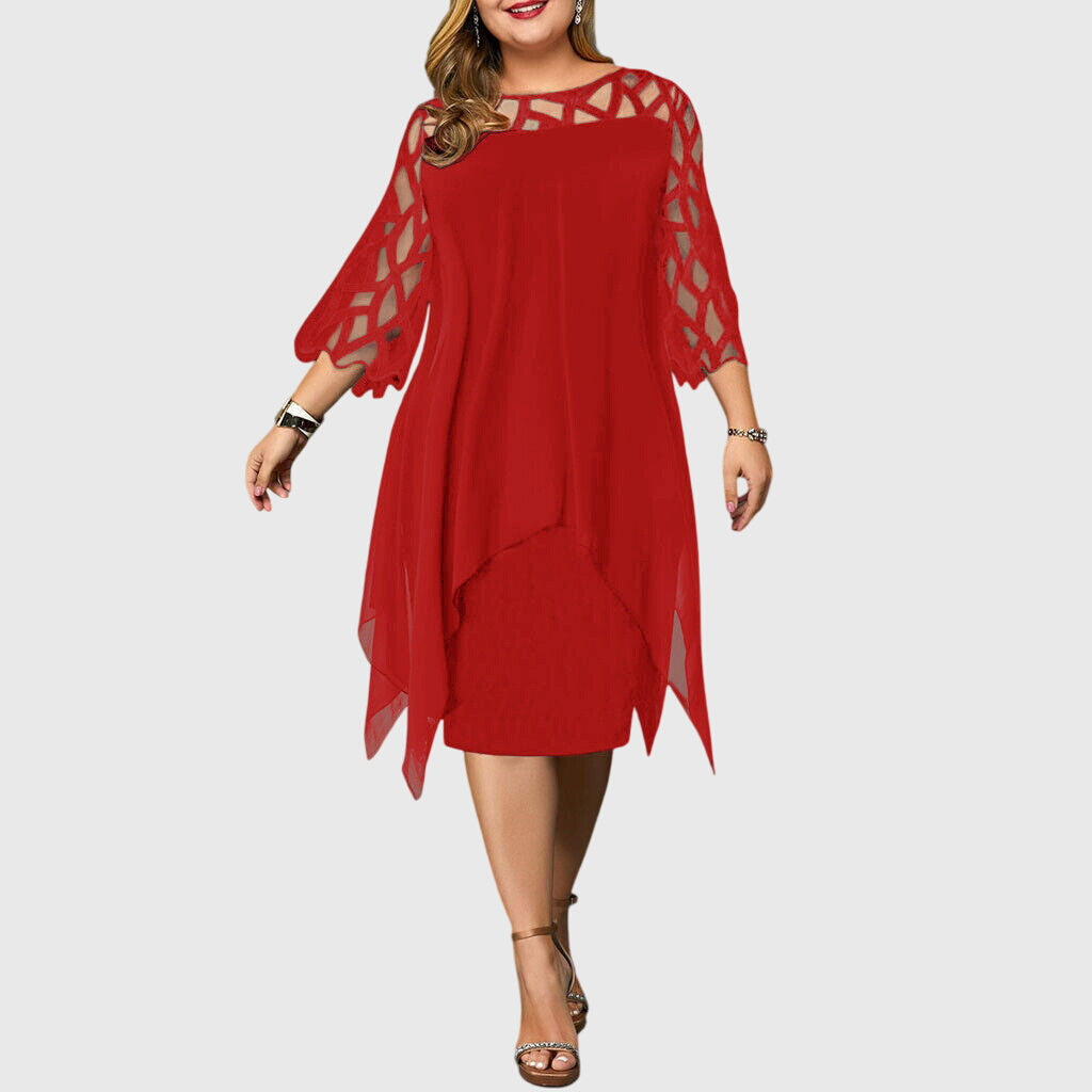 Matilda – Lace Sleeve Handkerchief Hem Midi Dress