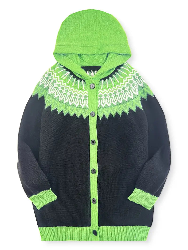 Serenity – Fair Isle Chunky Knit Button Up Cardigan