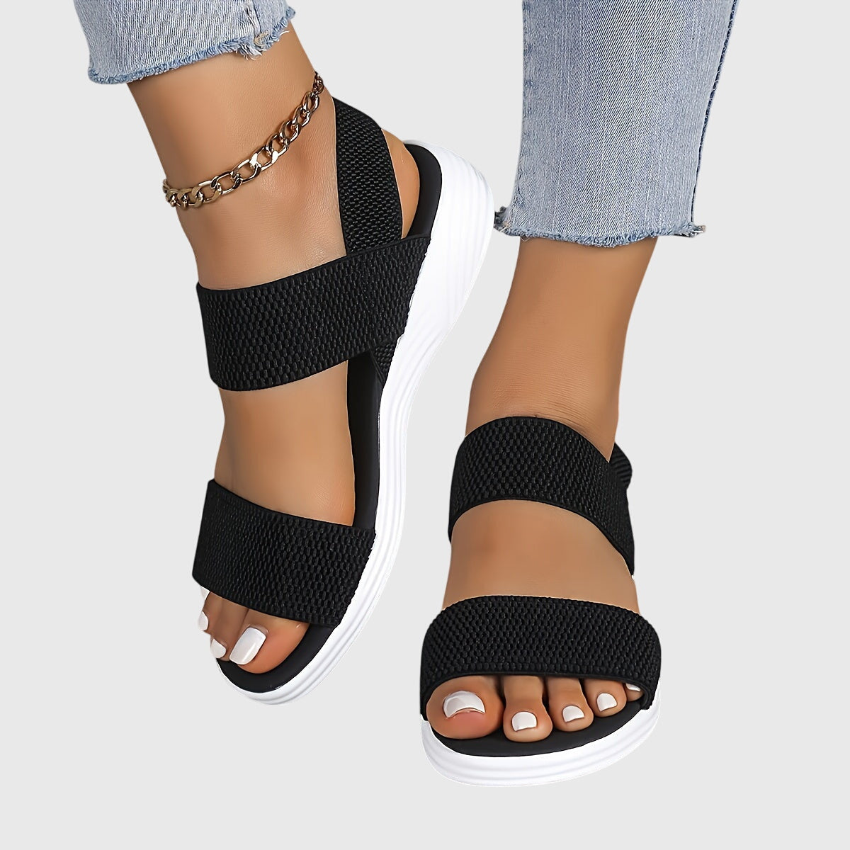 Elliana – Elastic Double Strap Flat Sandals