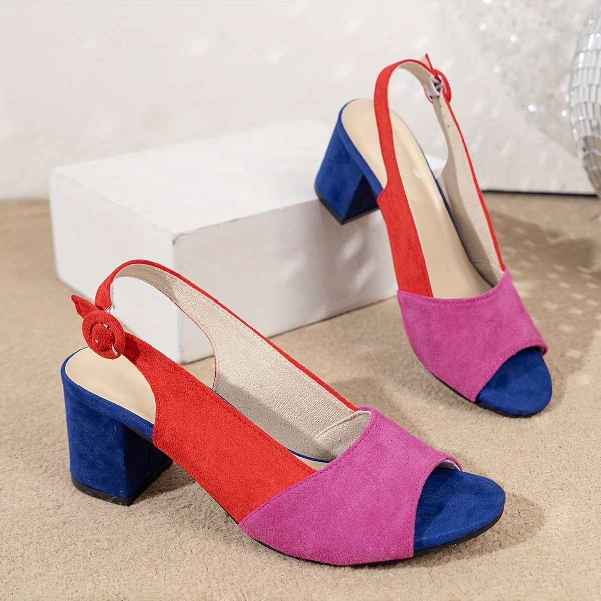Blakely – Colorblock Peep Toe Block Heel Sandals