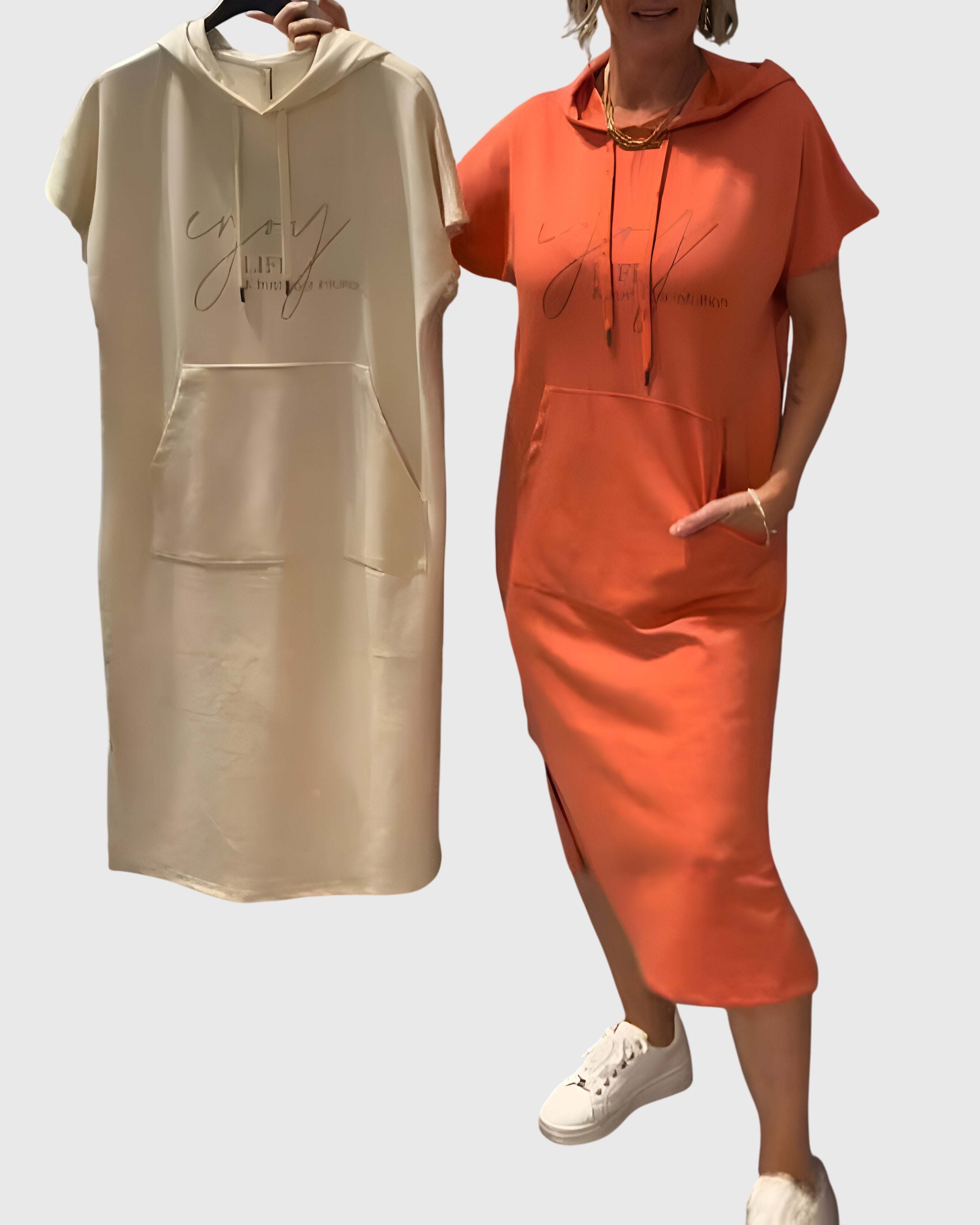 Stella – Short Sleeve Midi Hoodie Dress