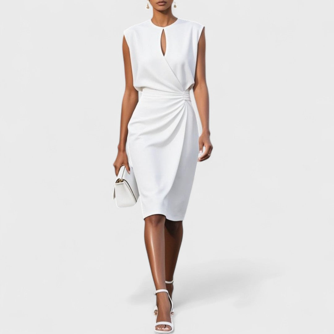 Paloma – Ruched Cap Sleeve Cocktail Midi Dress