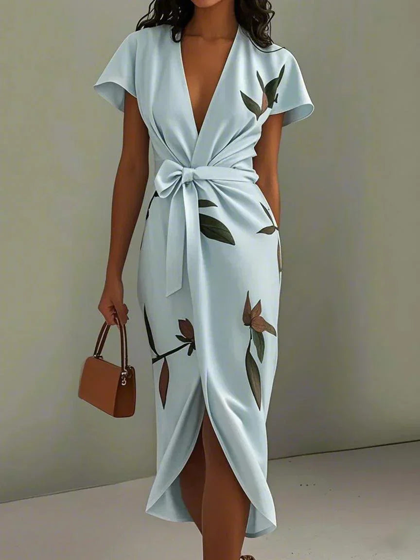 Lena – Twist Front Asymmetric Wrap Midi Dress
