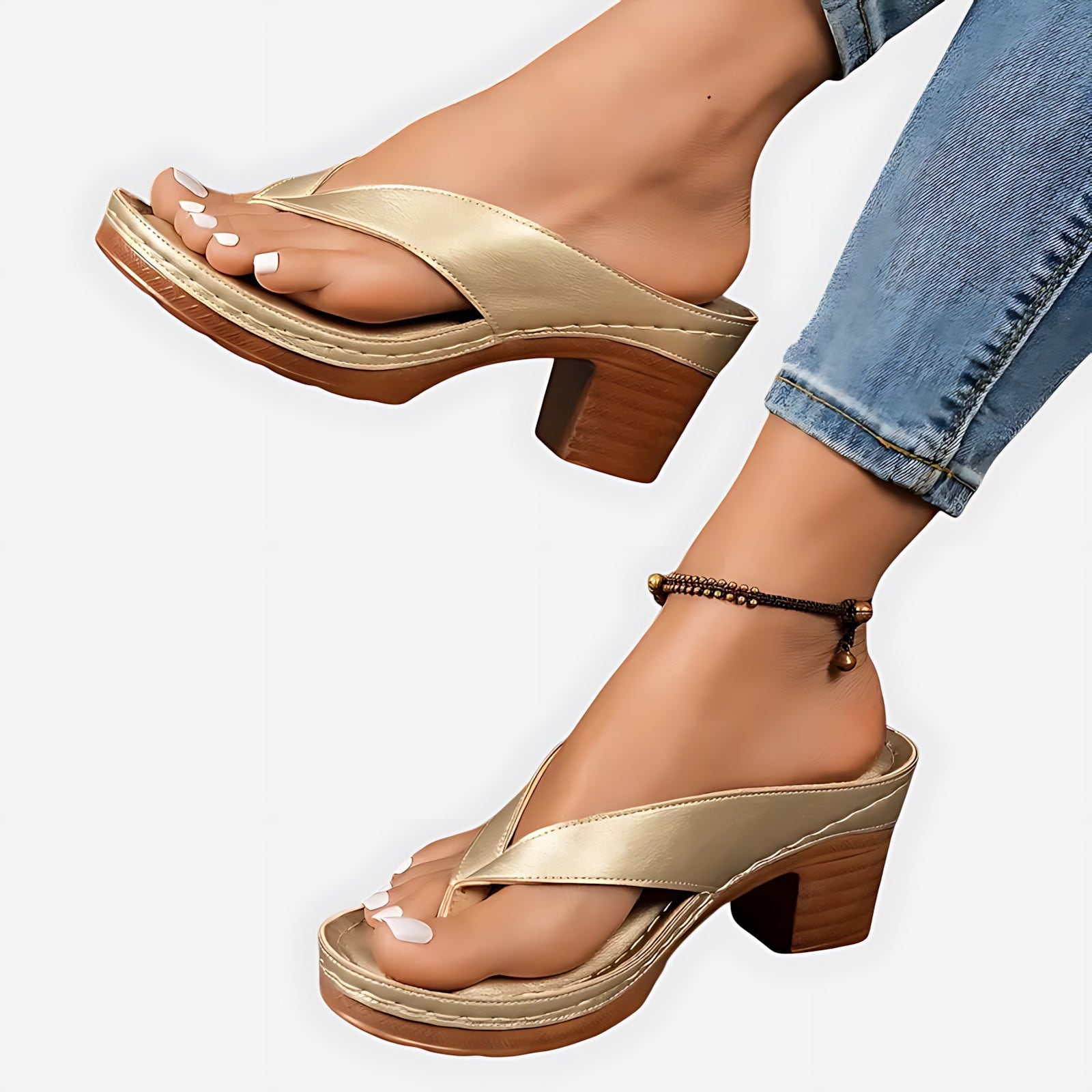 Faith – Metallic Thong Ankle Strap Sandals
