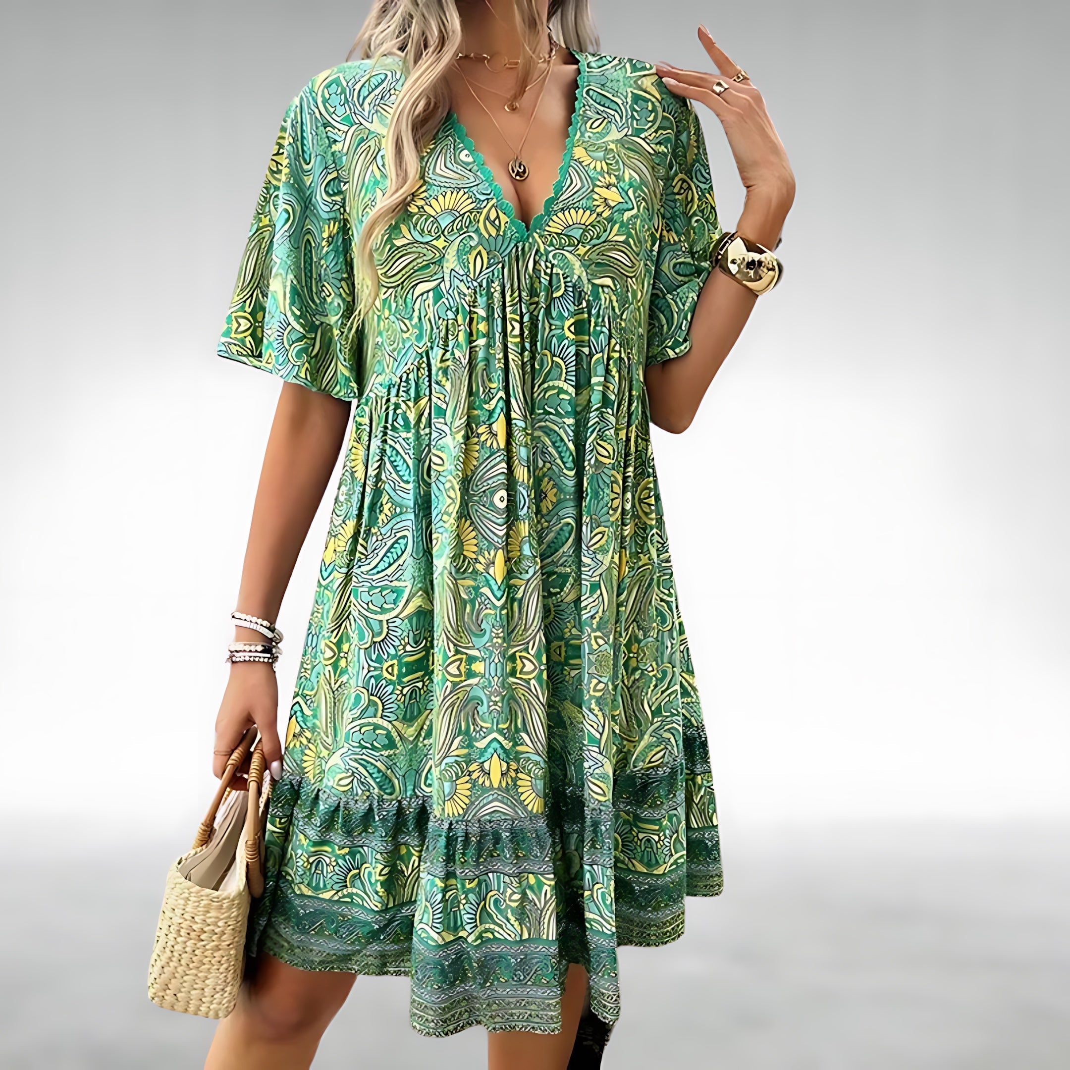 Faith – Paisley Boho Print Tiered Mini Dress