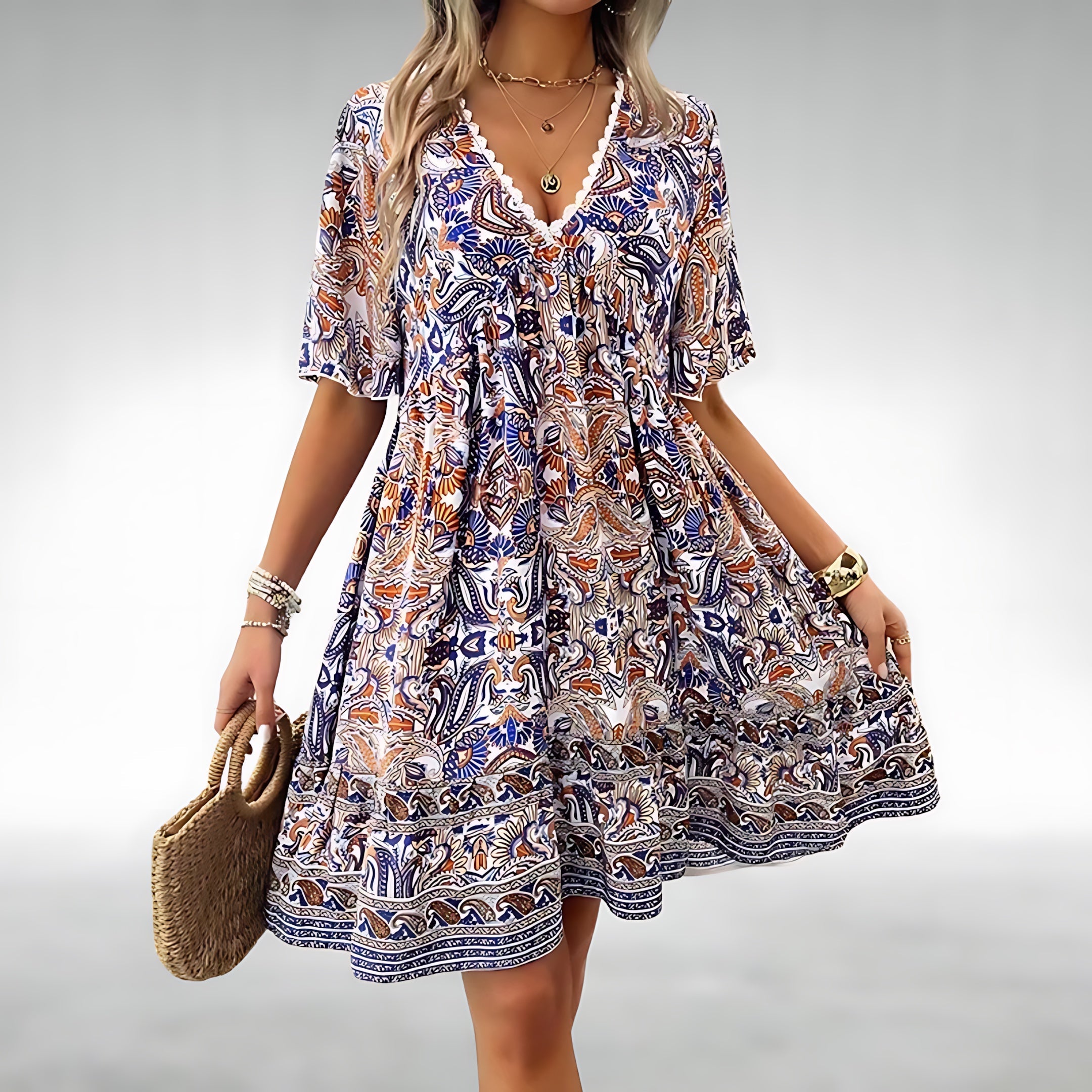 Faith – Paisley Boho Print Tiered Mini Dress