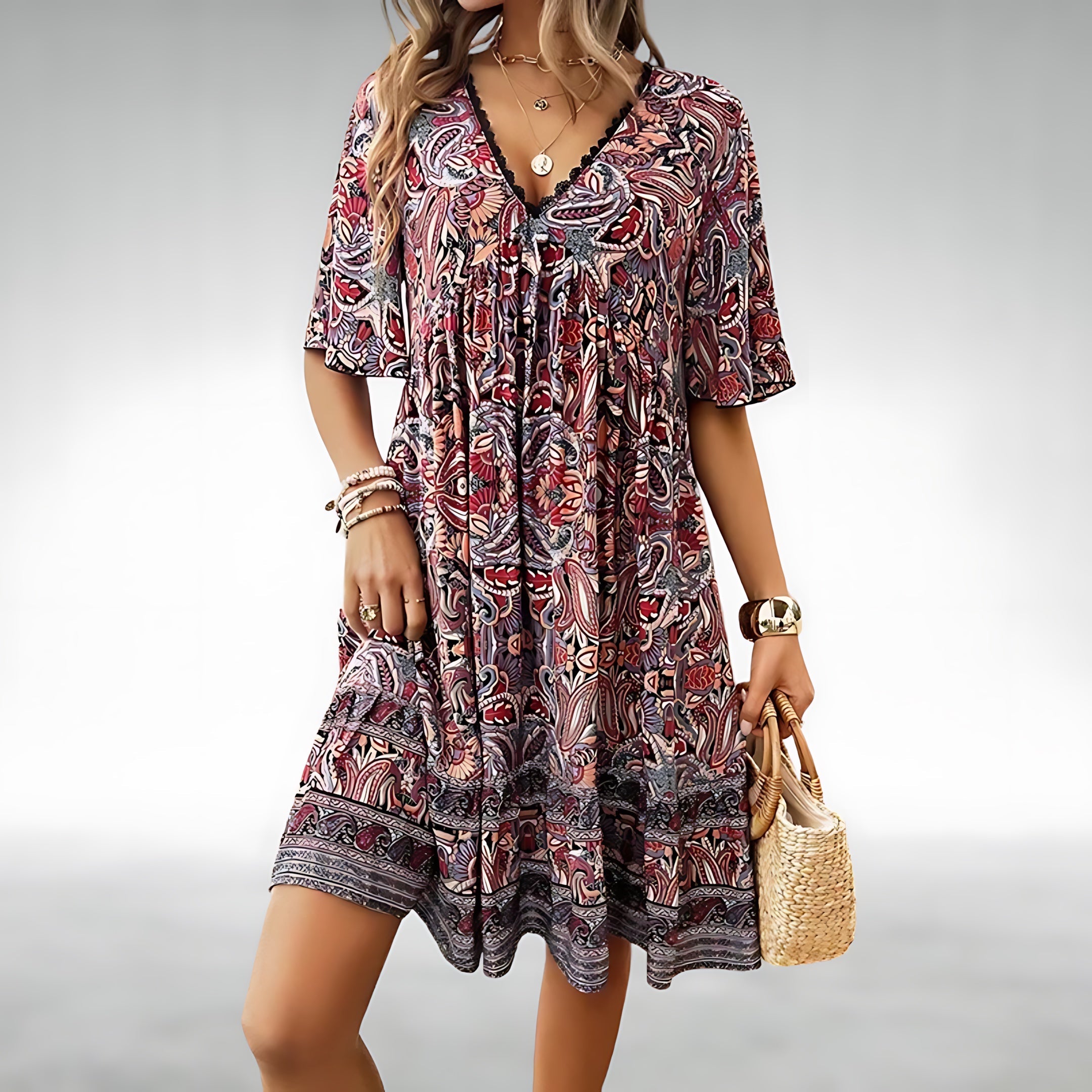 Faith – Paisley Boho Print Tiered Mini Dress