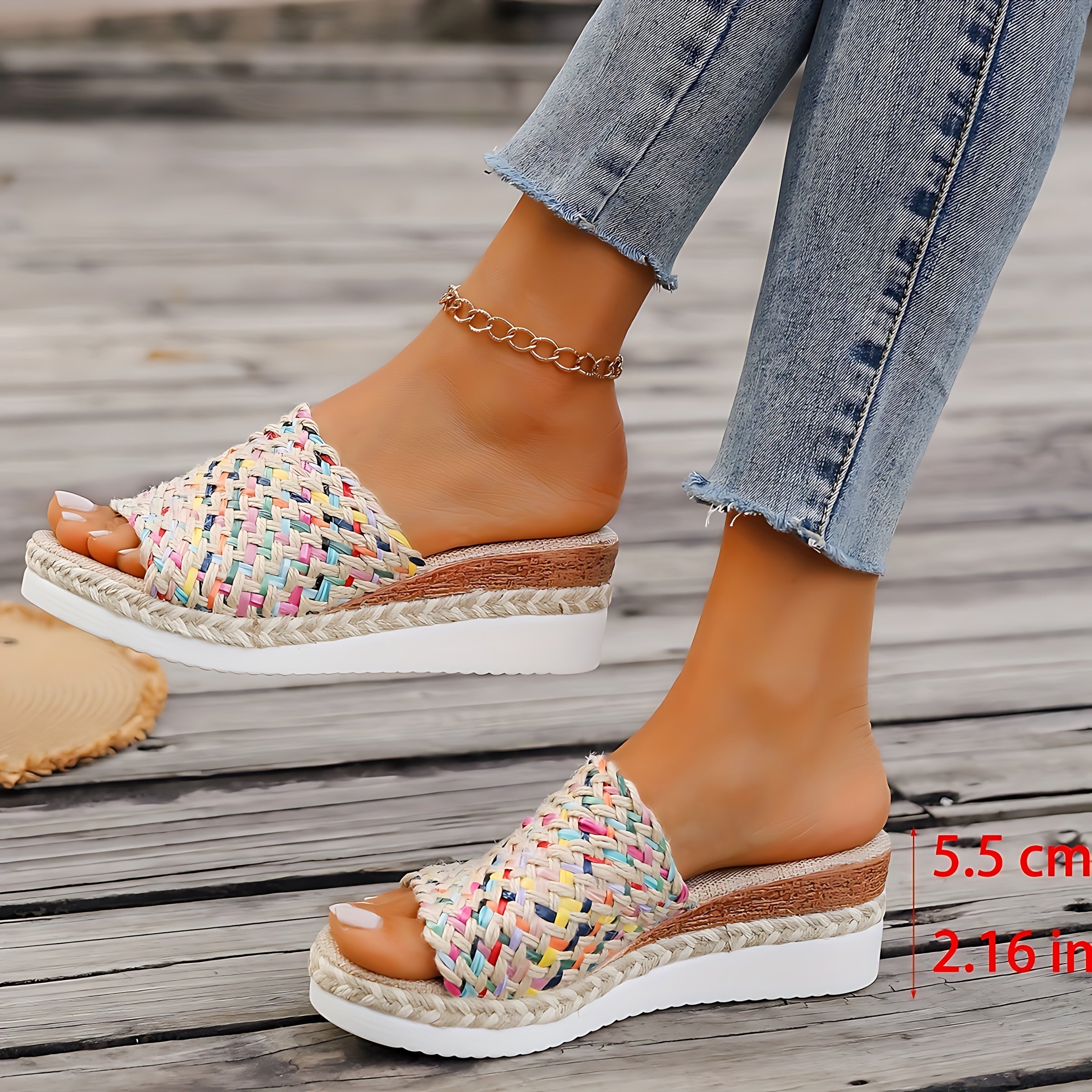 Faith – Woven Peep Toe Wedge Slide Sandals