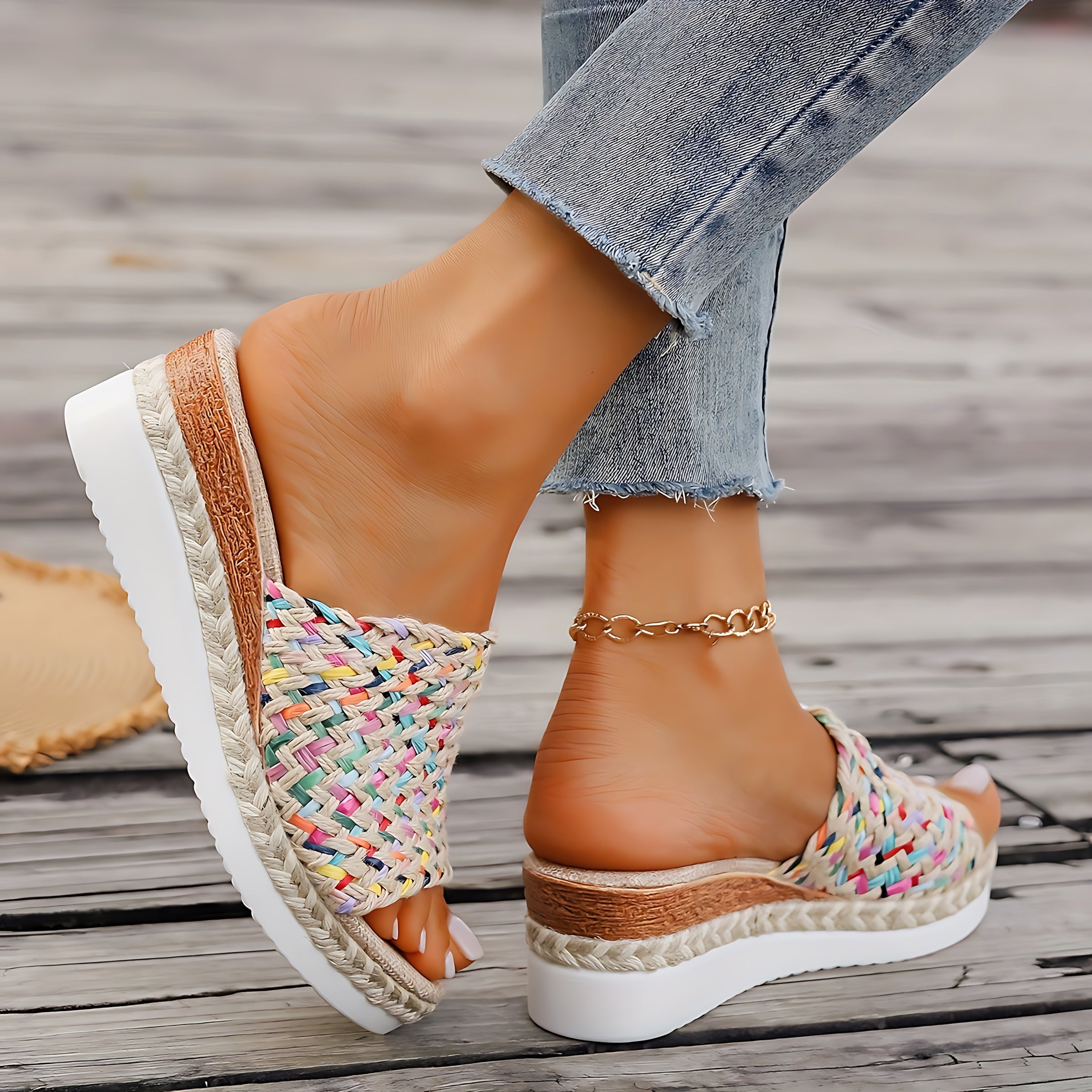 Faith – Woven Peep Toe Wedge Slide Sandals