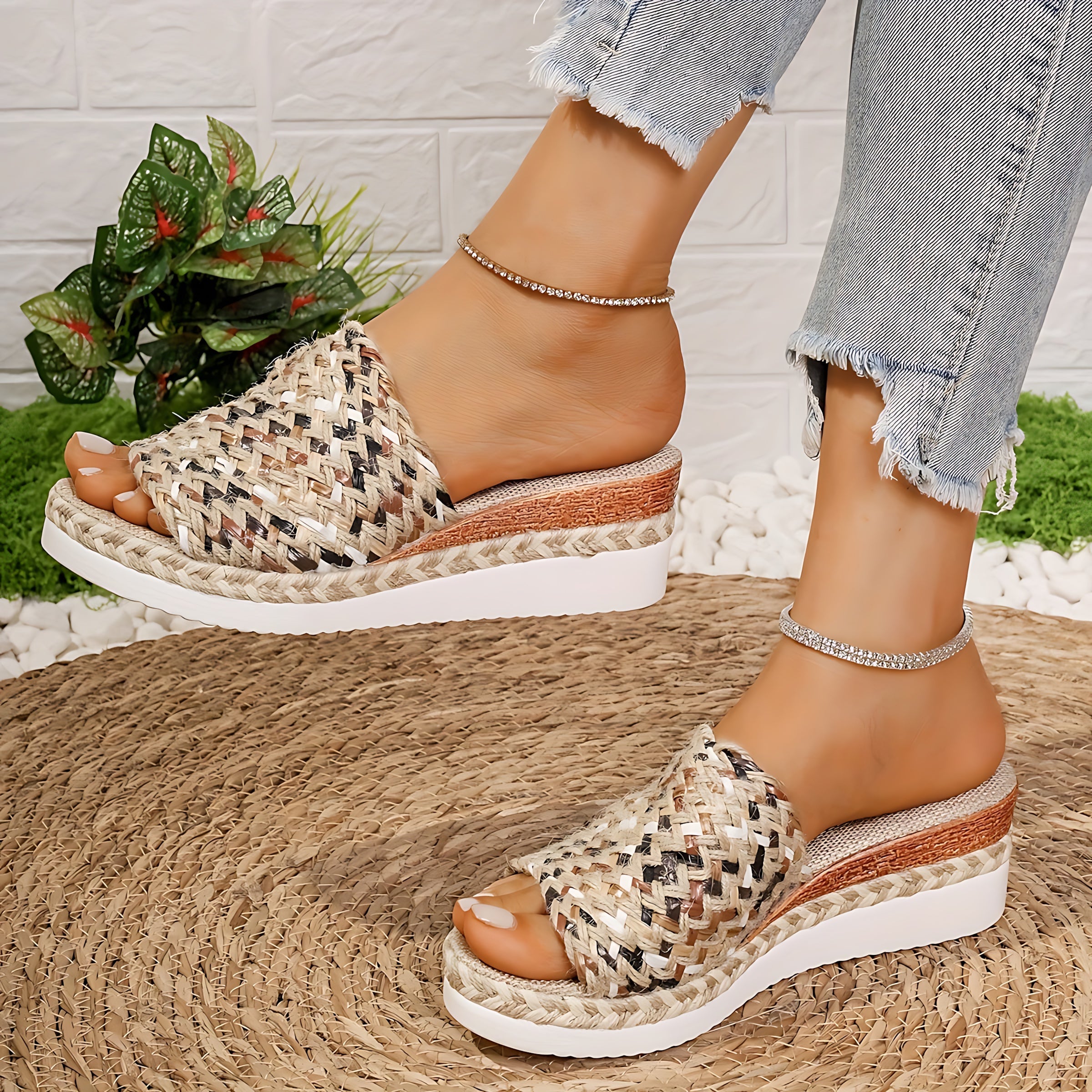 Faith – Woven Peep Toe Wedge Slide Sandals