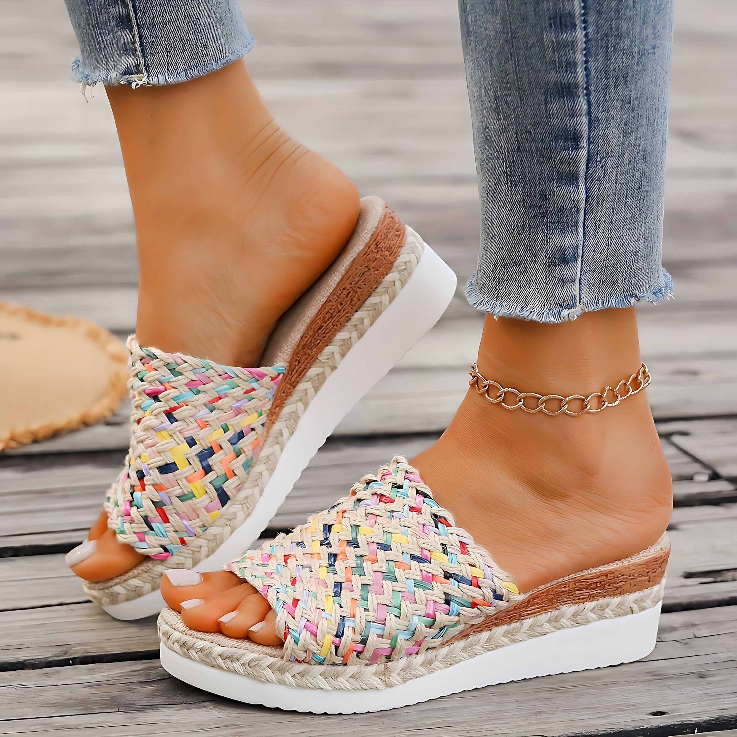 Faith – Woven Peep Toe Wedge Slide Sandals