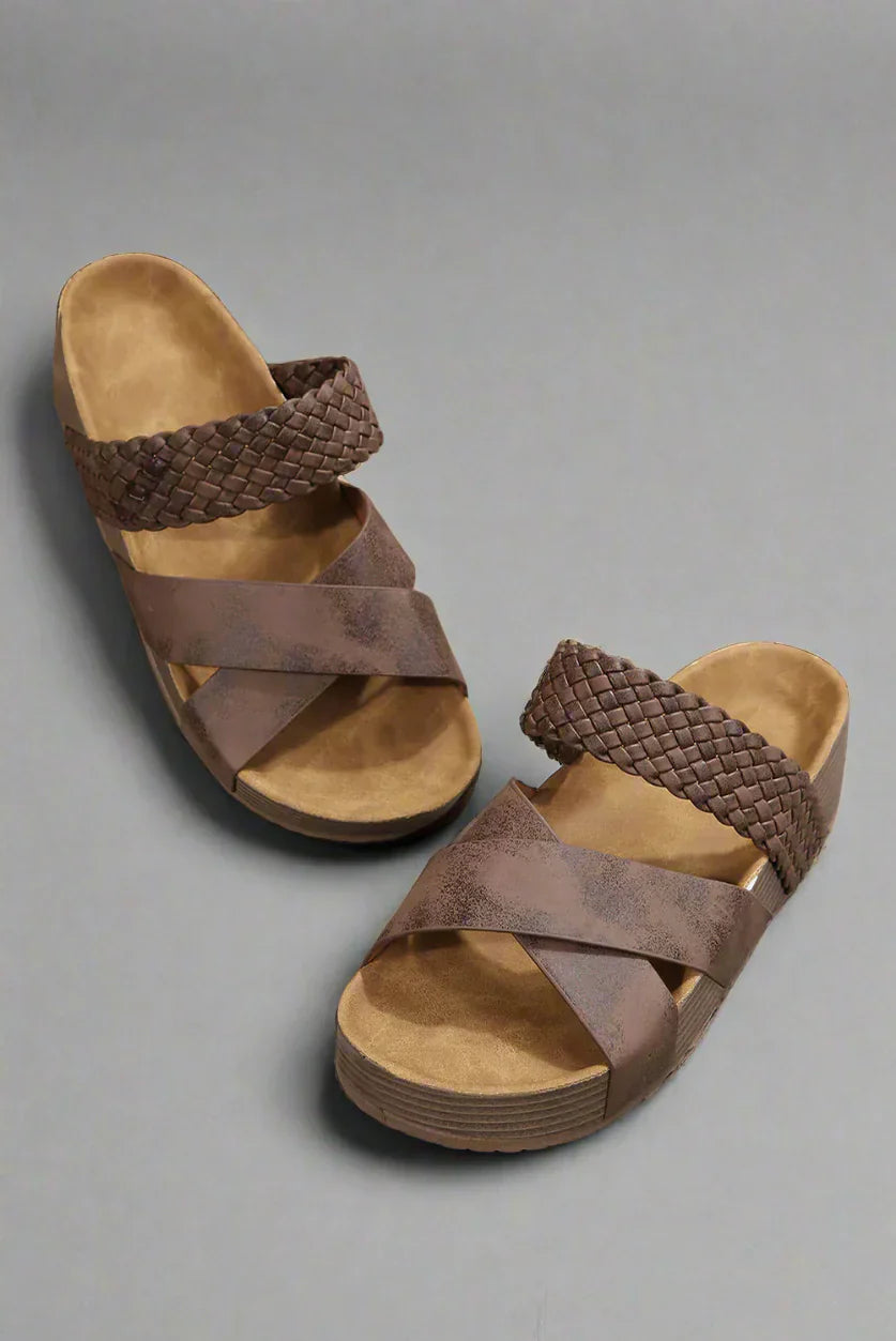 Rebecca – Woven Strappy Low Wedge Sandals