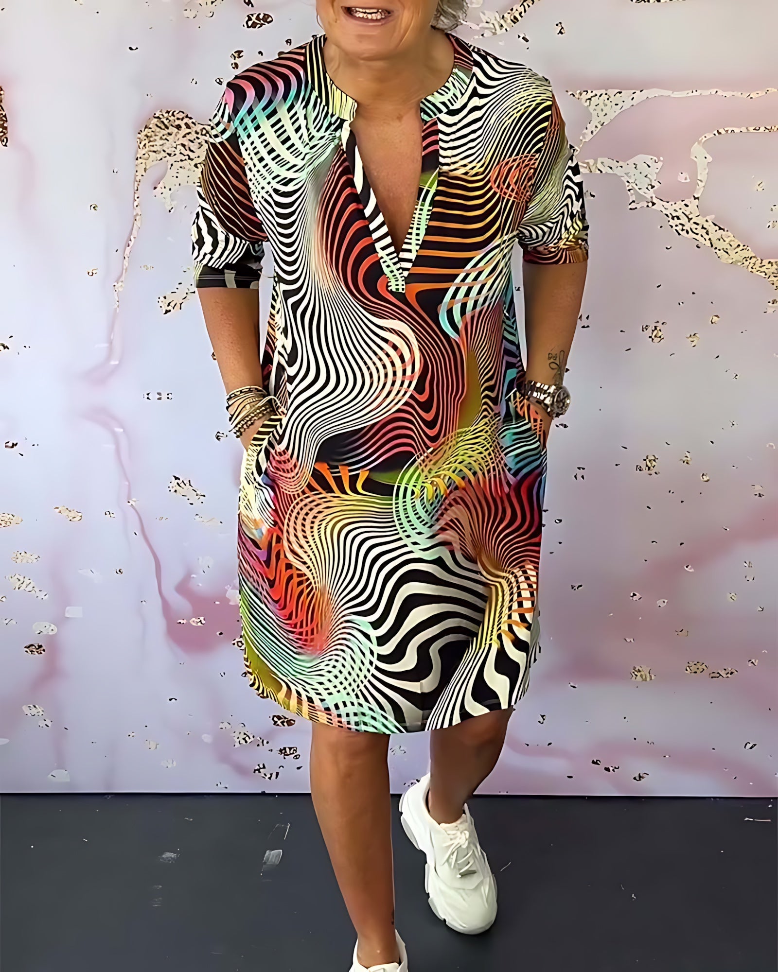 Felicity – Abstract Print V Neck Wrap Midi Dress