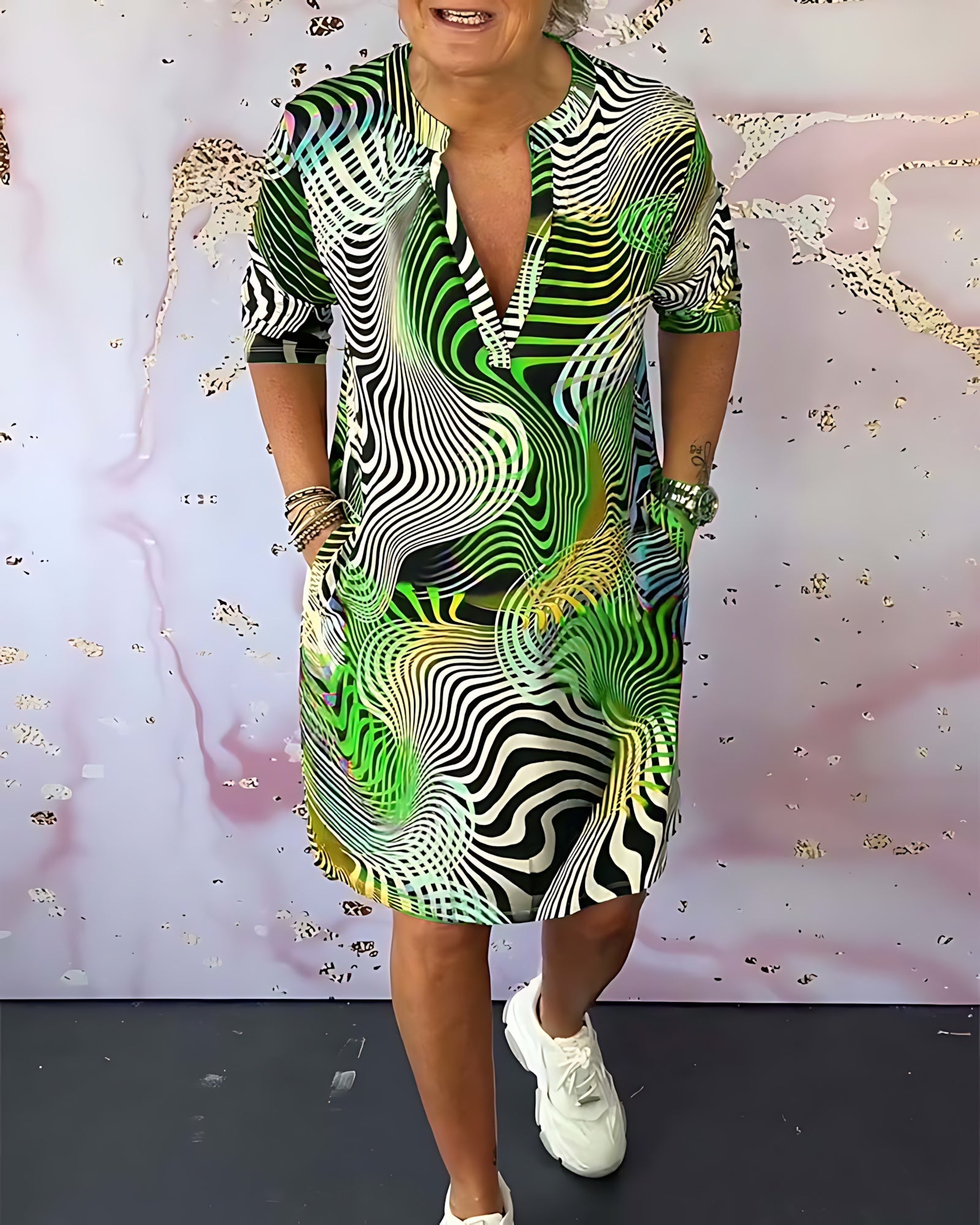 Felicity – Abstract Print V Neck Wrap Midi Dress