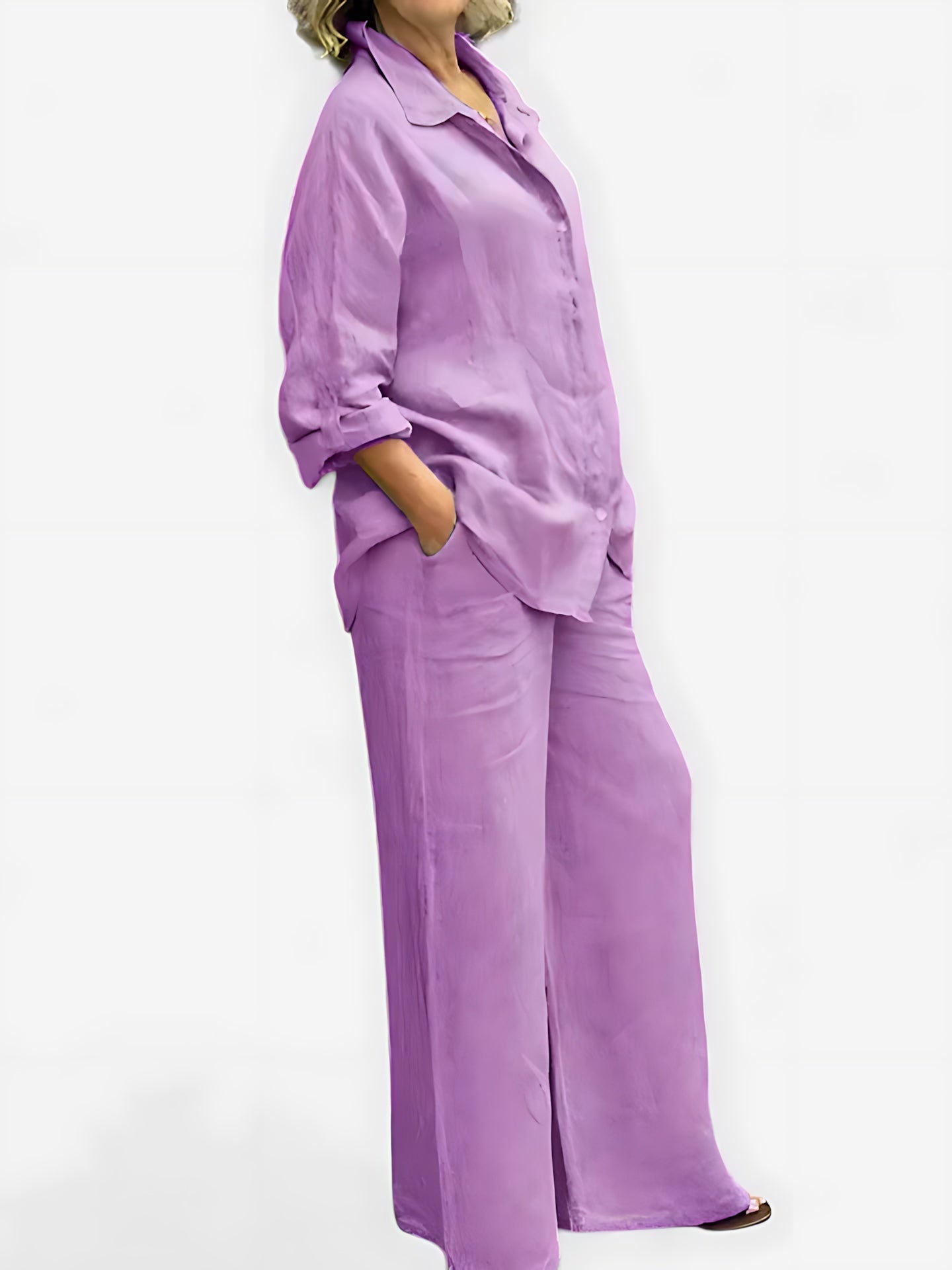 Felicity – Button Up Shirt And Wide Leg Pants Set