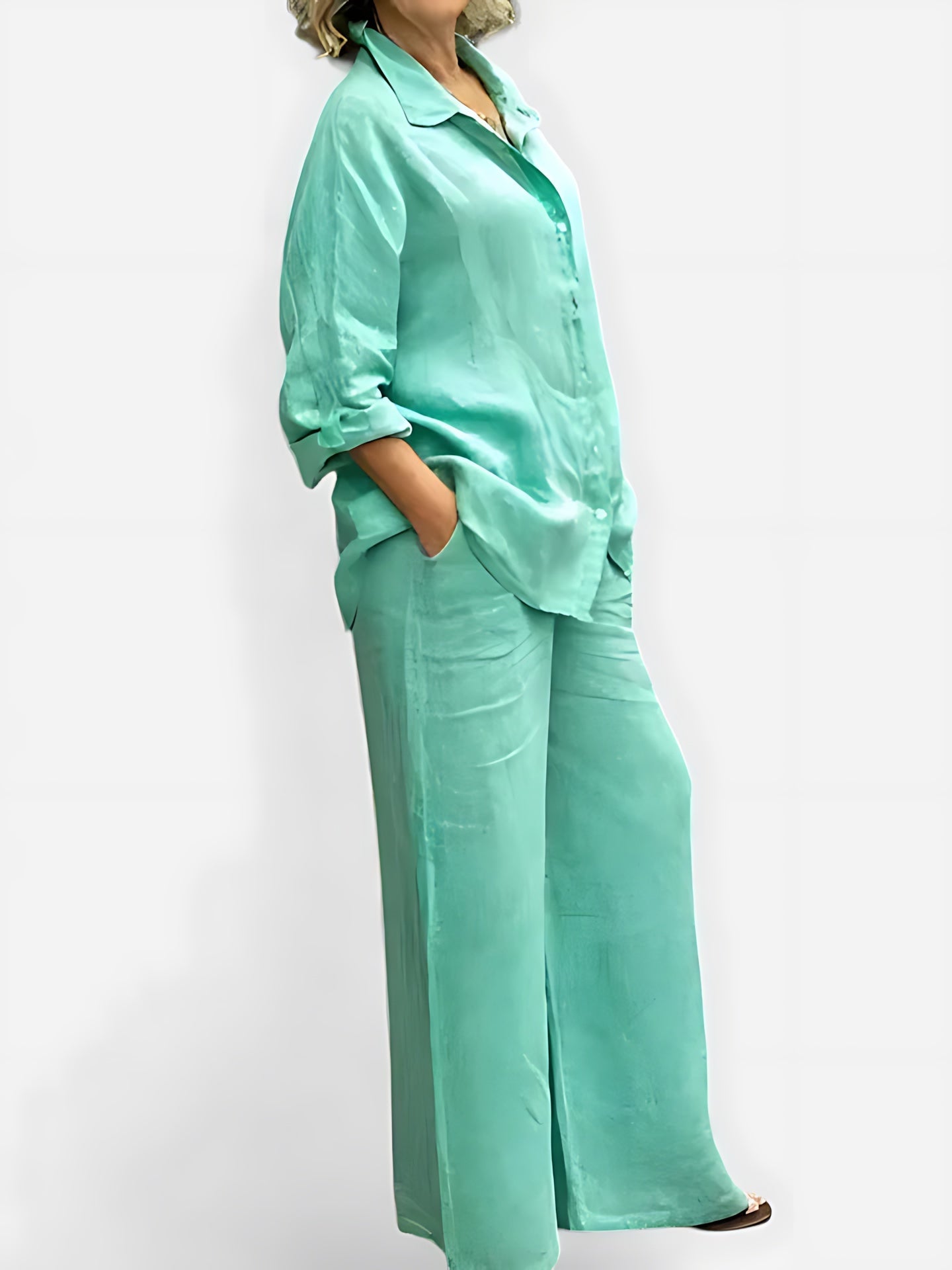 Felicity – Button Up Shirt And Wide Leg Pants Set