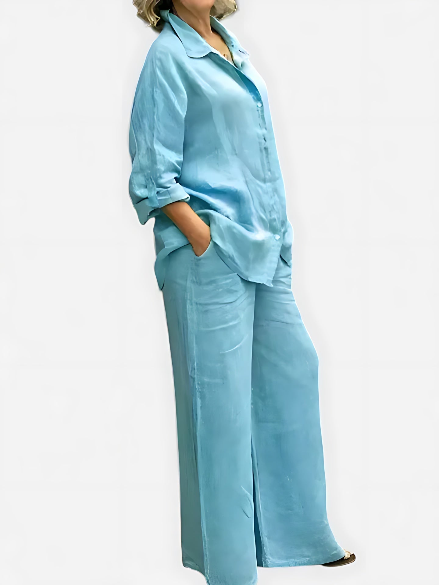 Felicity – Button Up Shirt And Wide Leg Pants Set