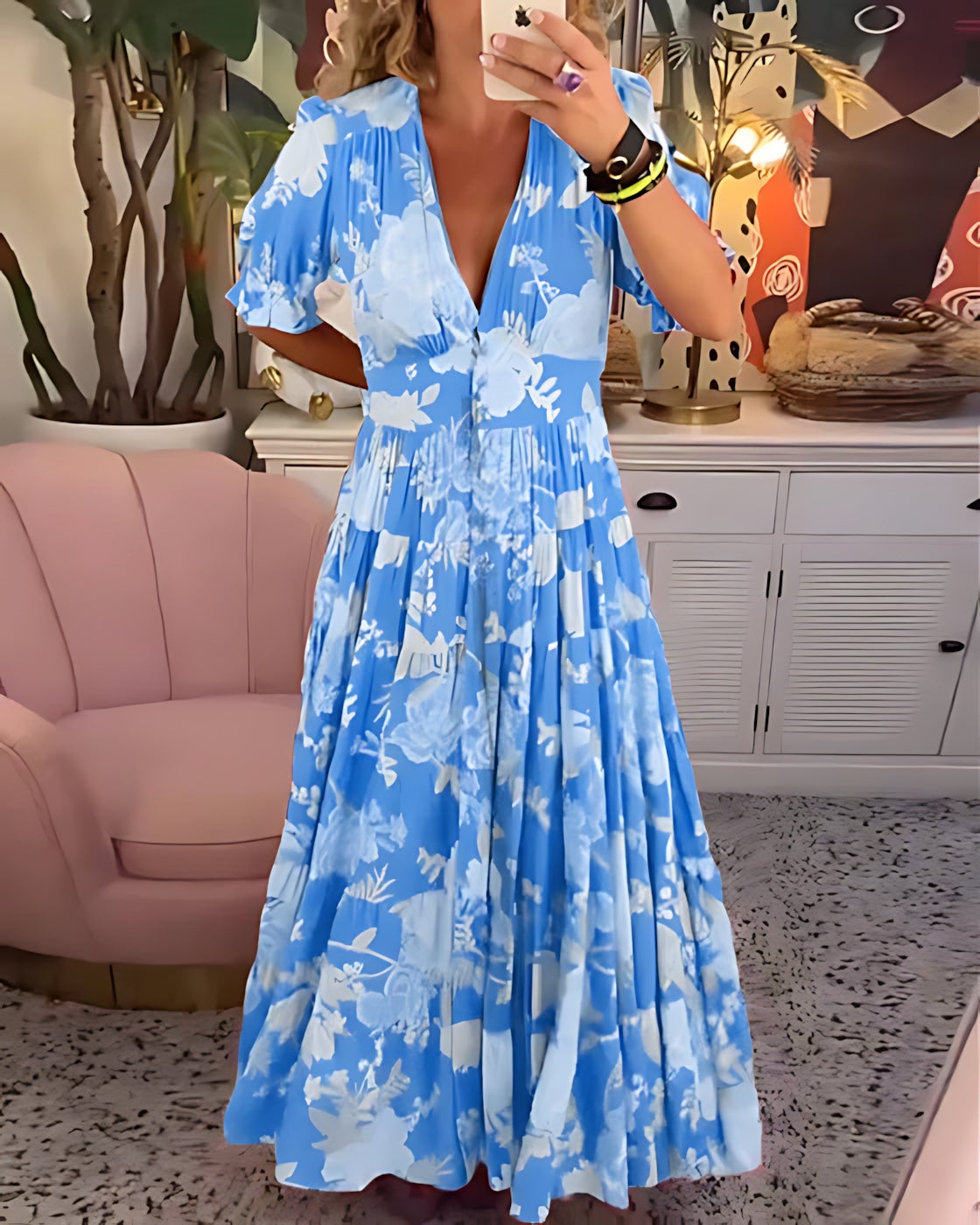 Felicity – Floral Print Balloon Sleeve Wedding Guest Maxi Dress