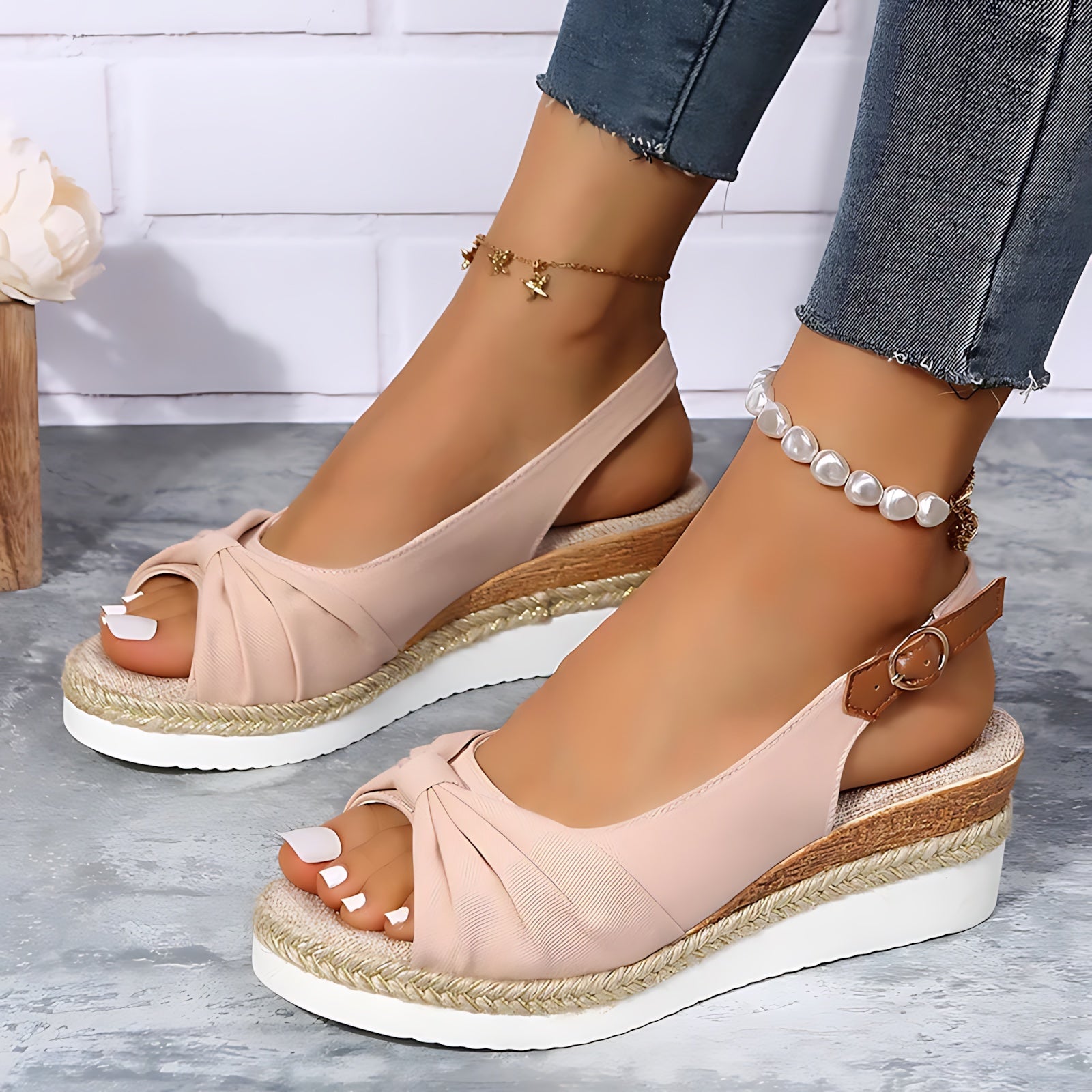 Felicity – Peep Toe Slingback Espadrille Wedge Sandals