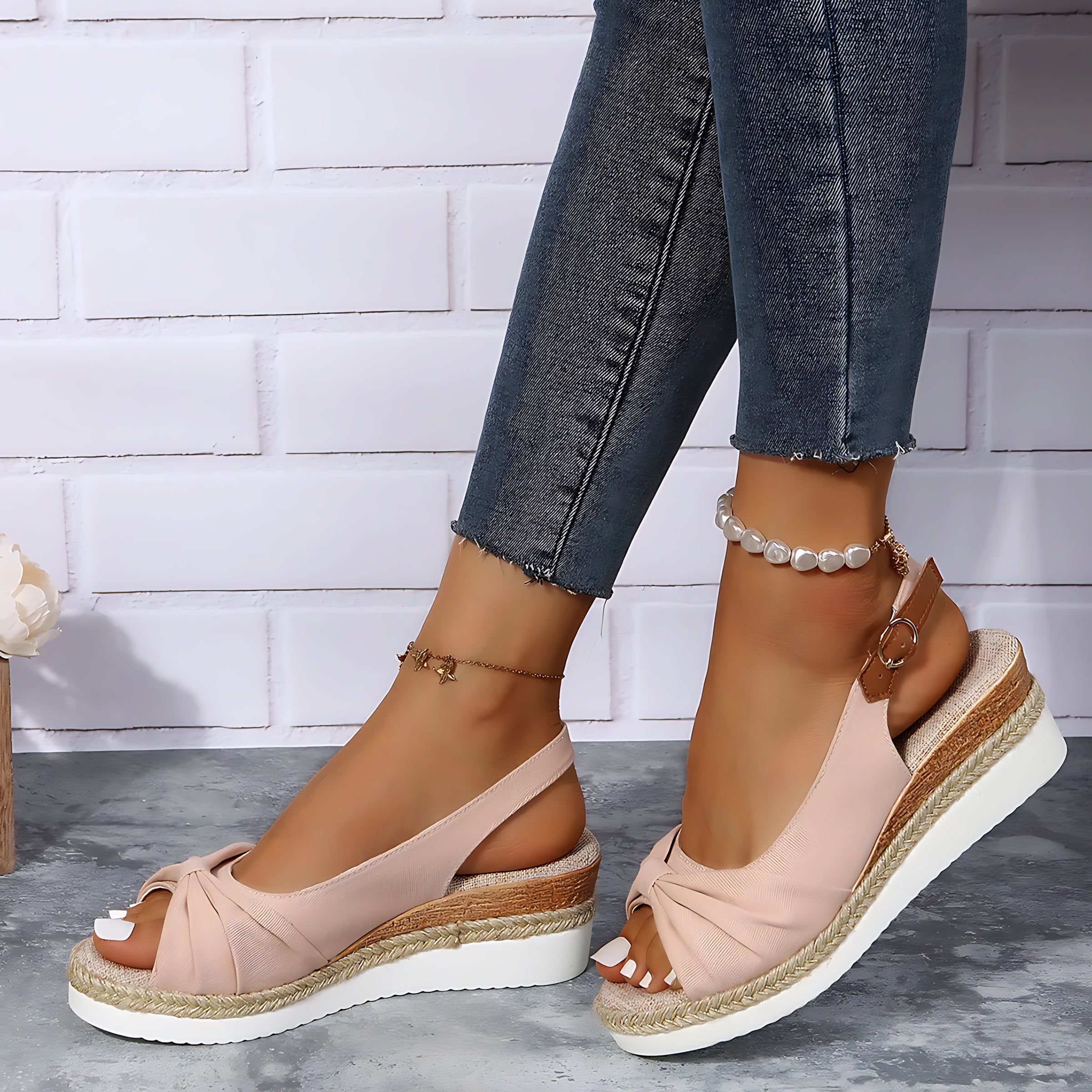 Felicity – Peep Toe Slingback Espadrille Wedge Sandals