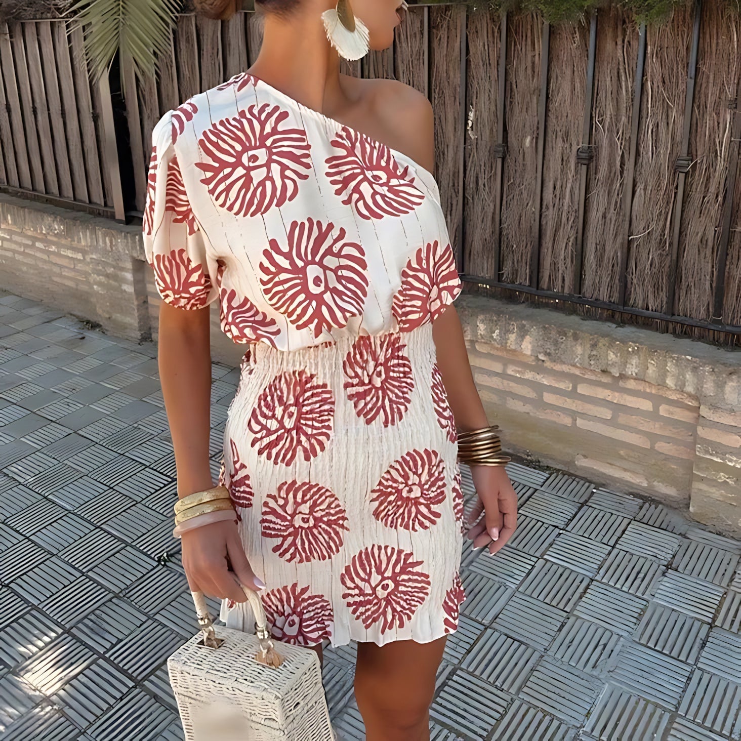 Felicity – Printed One Shoulder Puff Sleeve Mini Dress