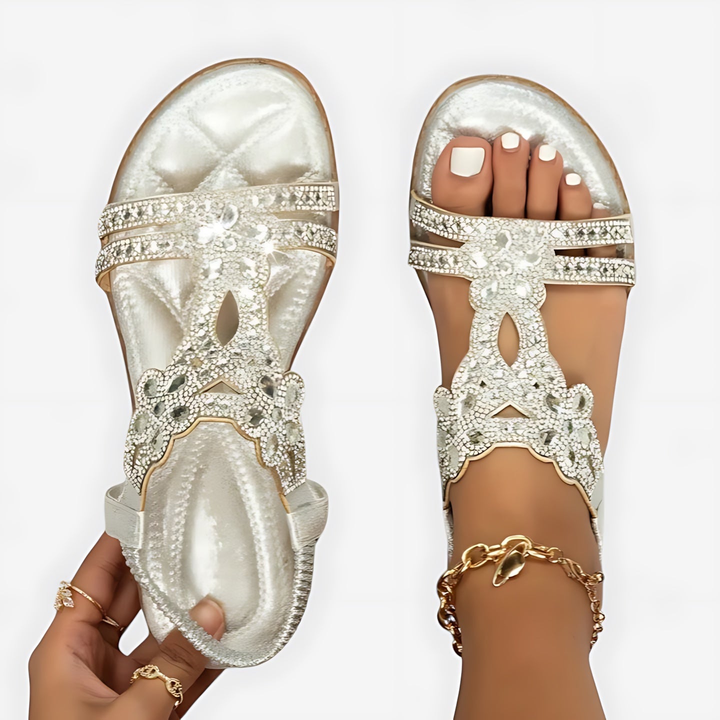 Fiona – Boho Beaded Ankle Strap Flat Sandals