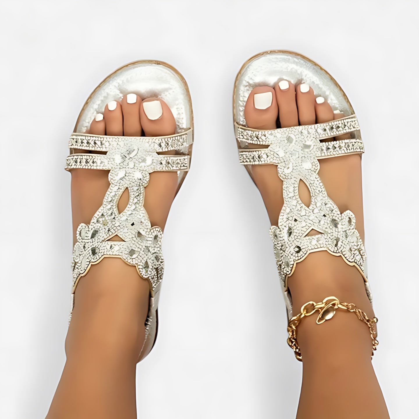 Fiona – Boho Beaded Ankle Strap Flat Sandals