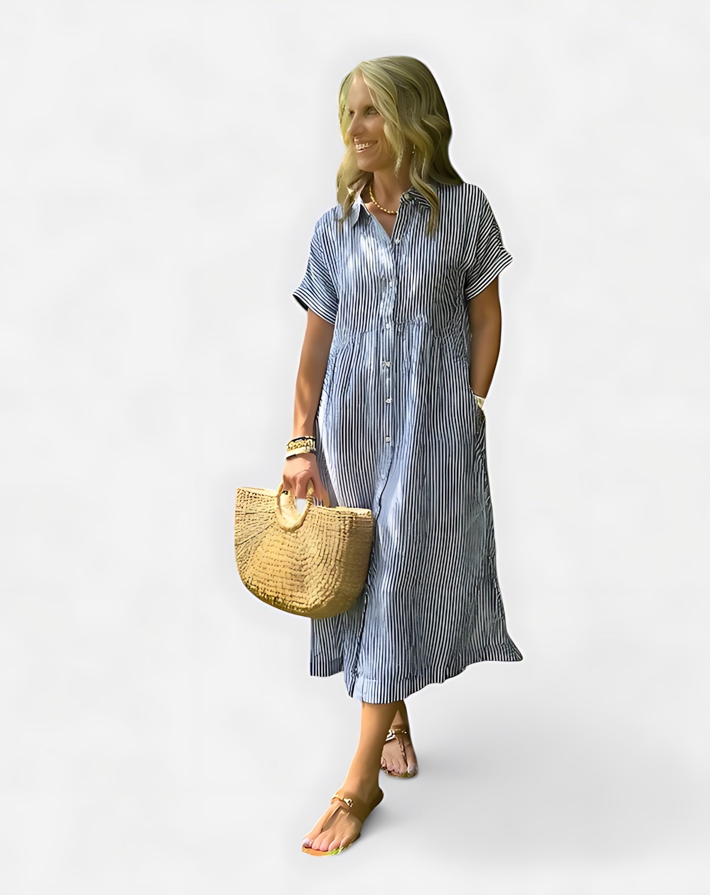 Fiona – Collared Short Sleeve Midi Shirt Dress