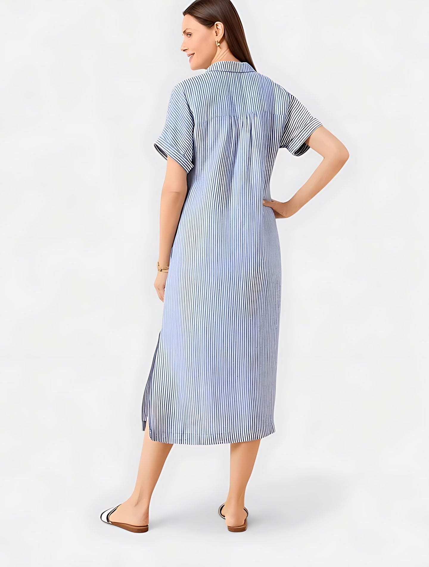 Fiona – Collared Short Sleeve Midi Shirt Dress