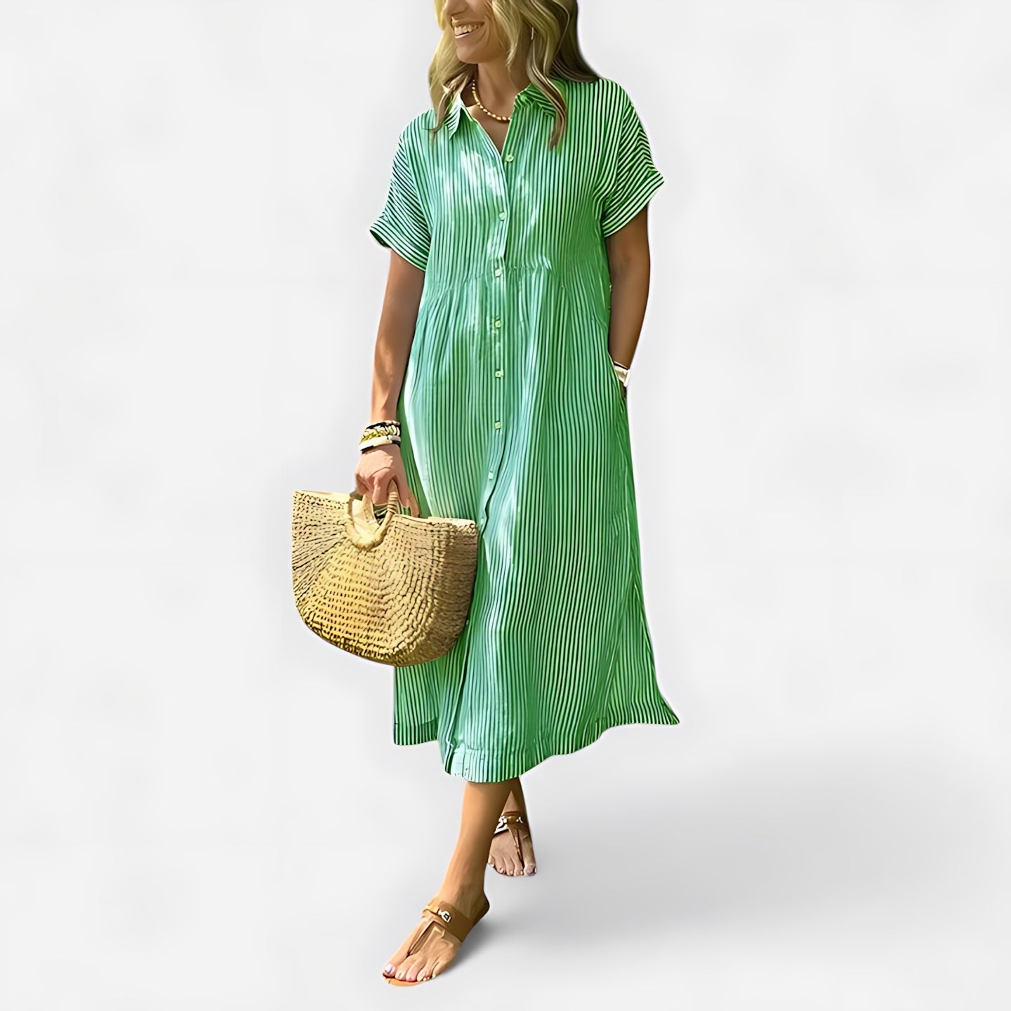Fiona – Collared Short Sleeve Midi Shirt Dress