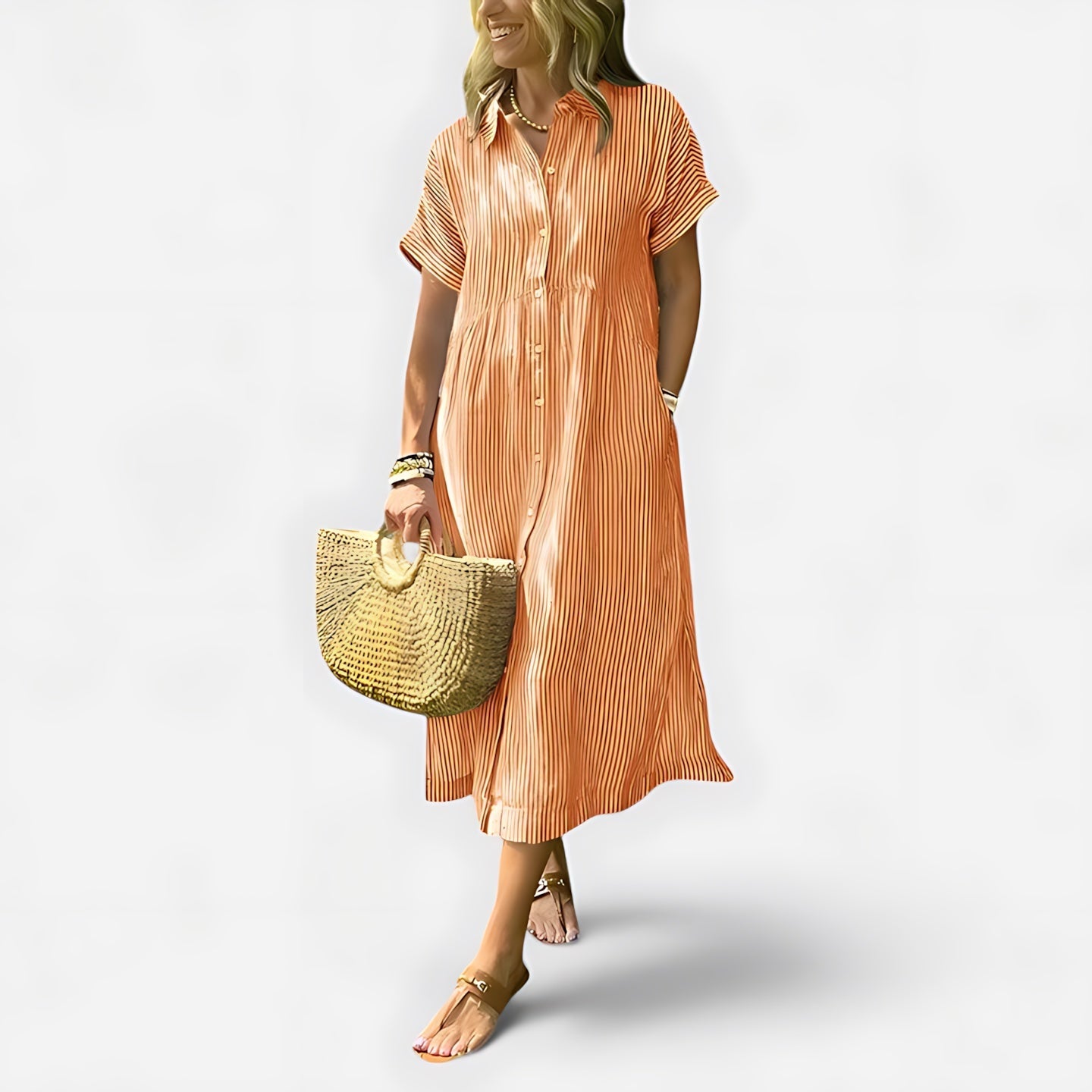Fiona – Collared Short Sleeve Midi Shirt Dress