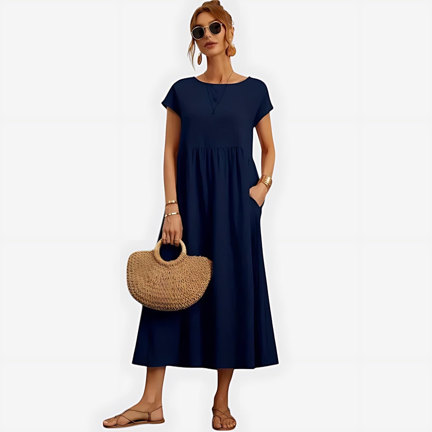 Fiona – Crew Neck A Line Summer Midi Dress